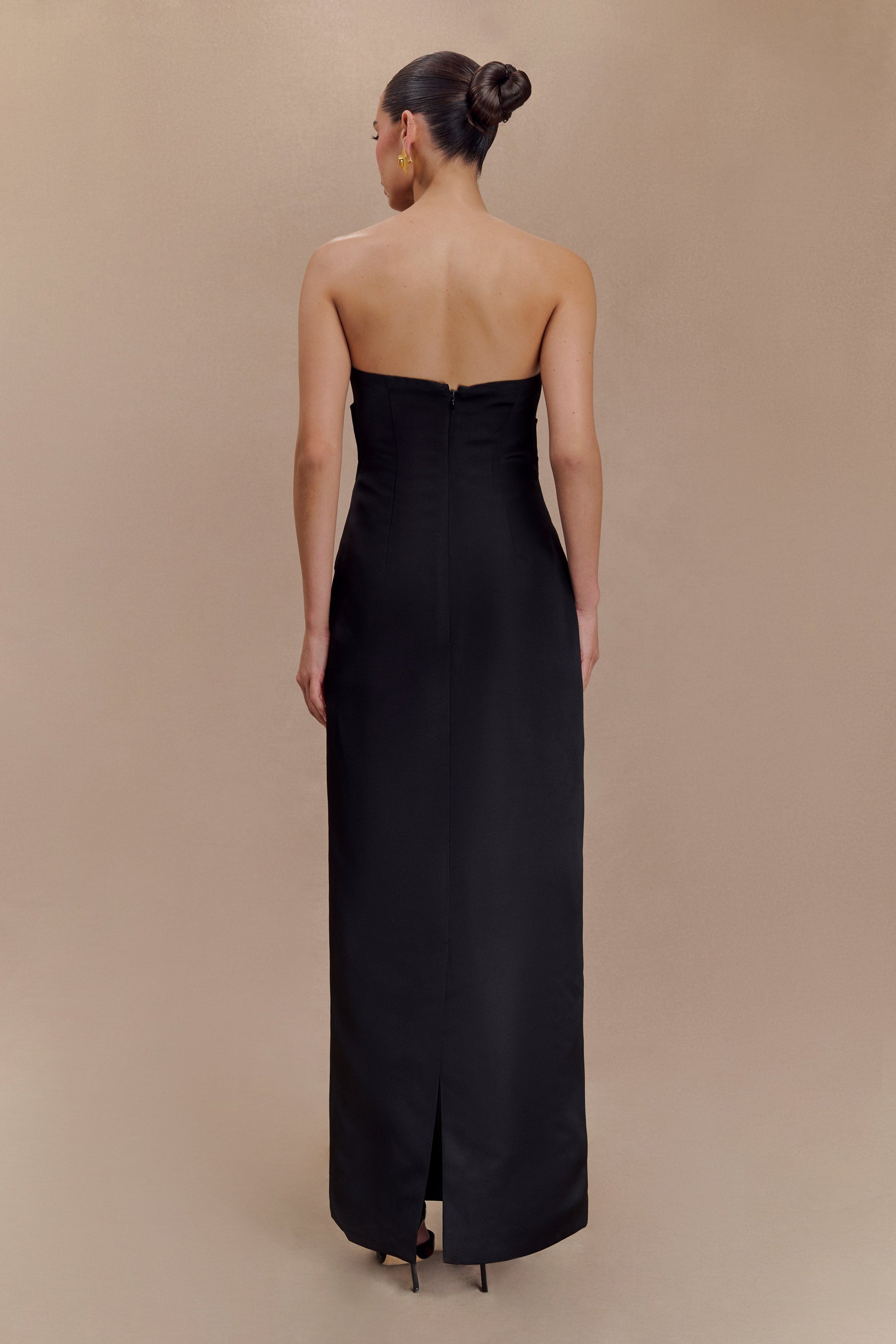 Cyrill Strapless Satin Structured Maxi Dress - Black #4