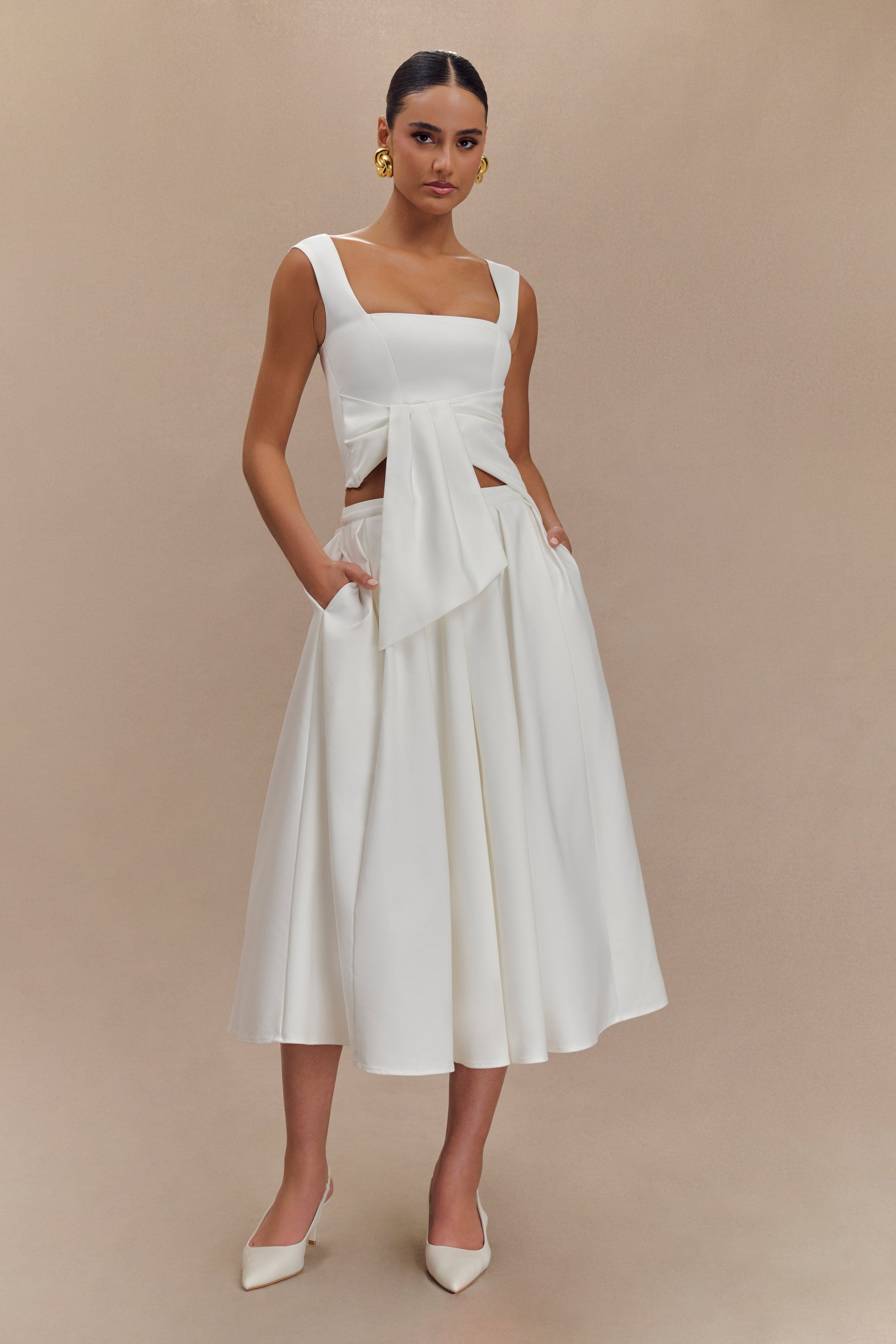Bryony Satin Structured Sleeveless Top - White #6