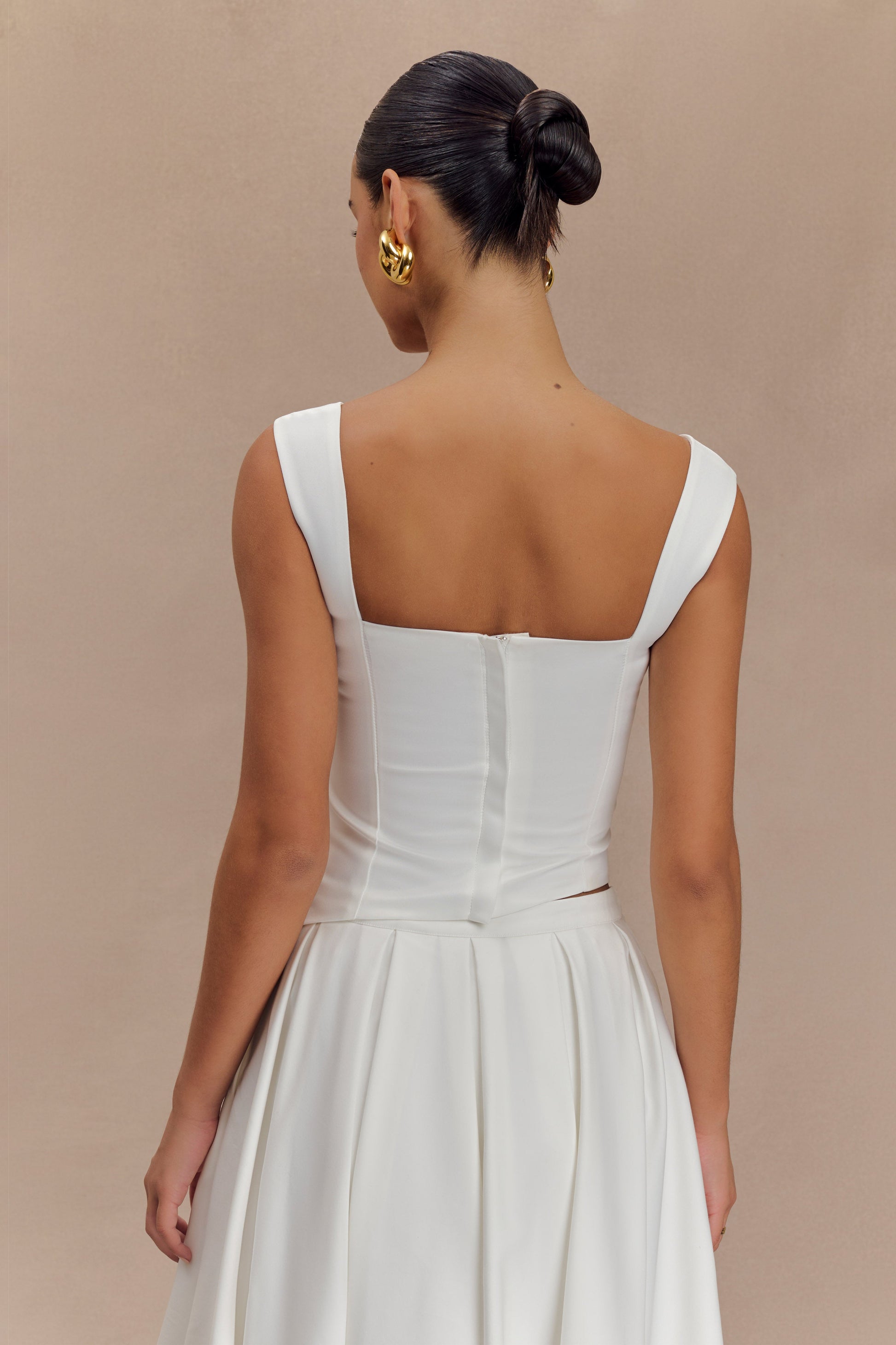 Bryony Satin Structured Sleeveless Top - White #5