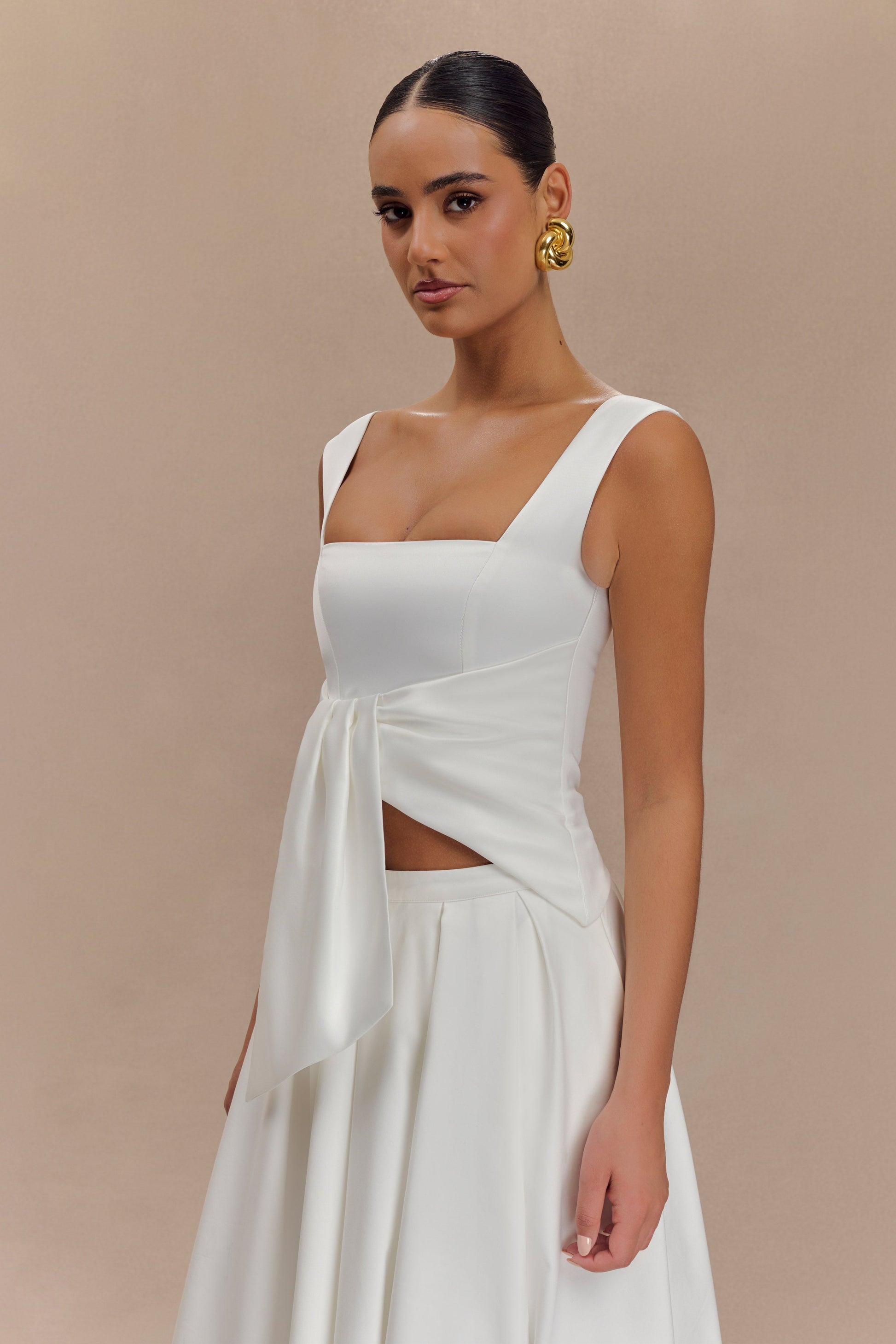 Bryony Satin Structured Sleeveless Top - White #4