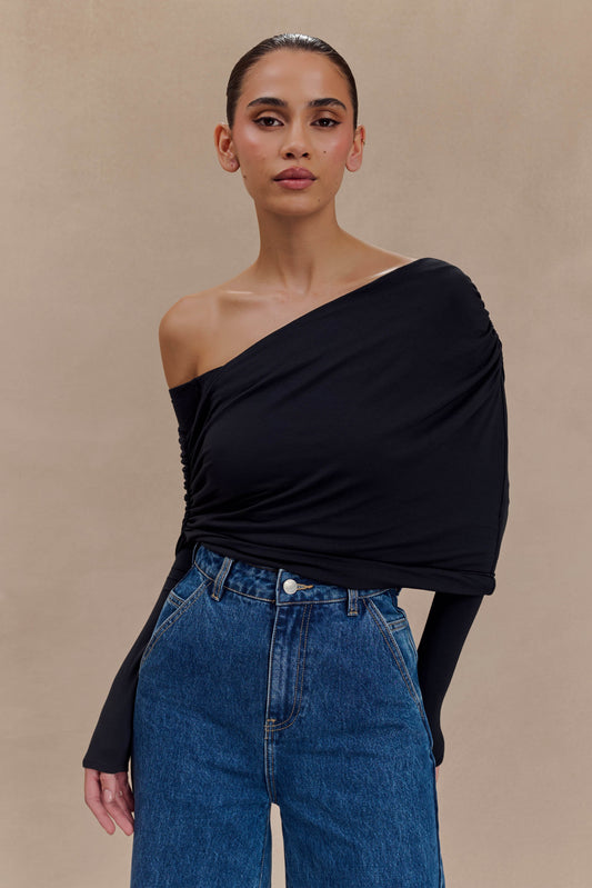 Corinna Modal One Shoulder Top - Black