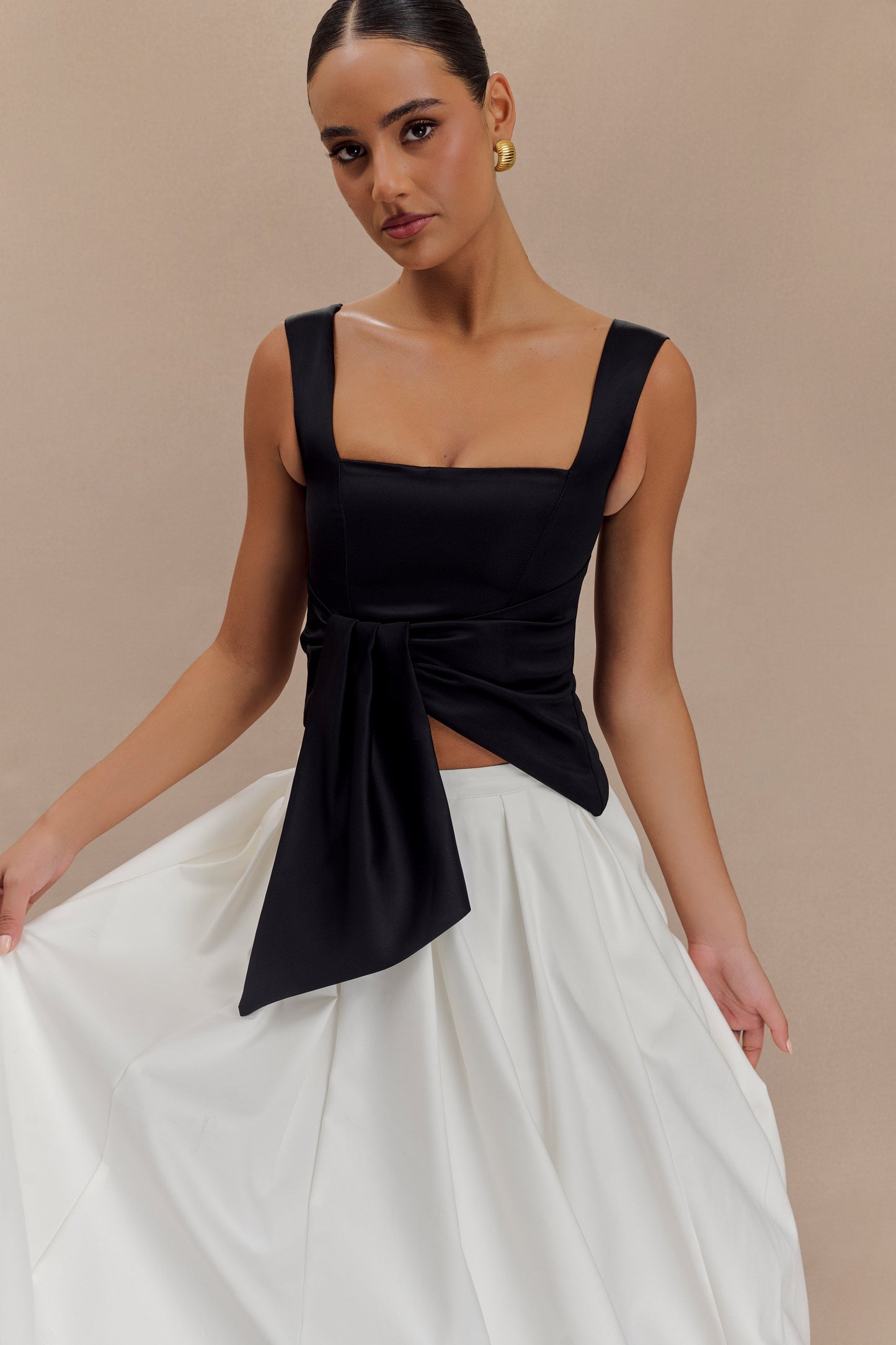 Bryony Satin Structured Sleeveless Top - Black