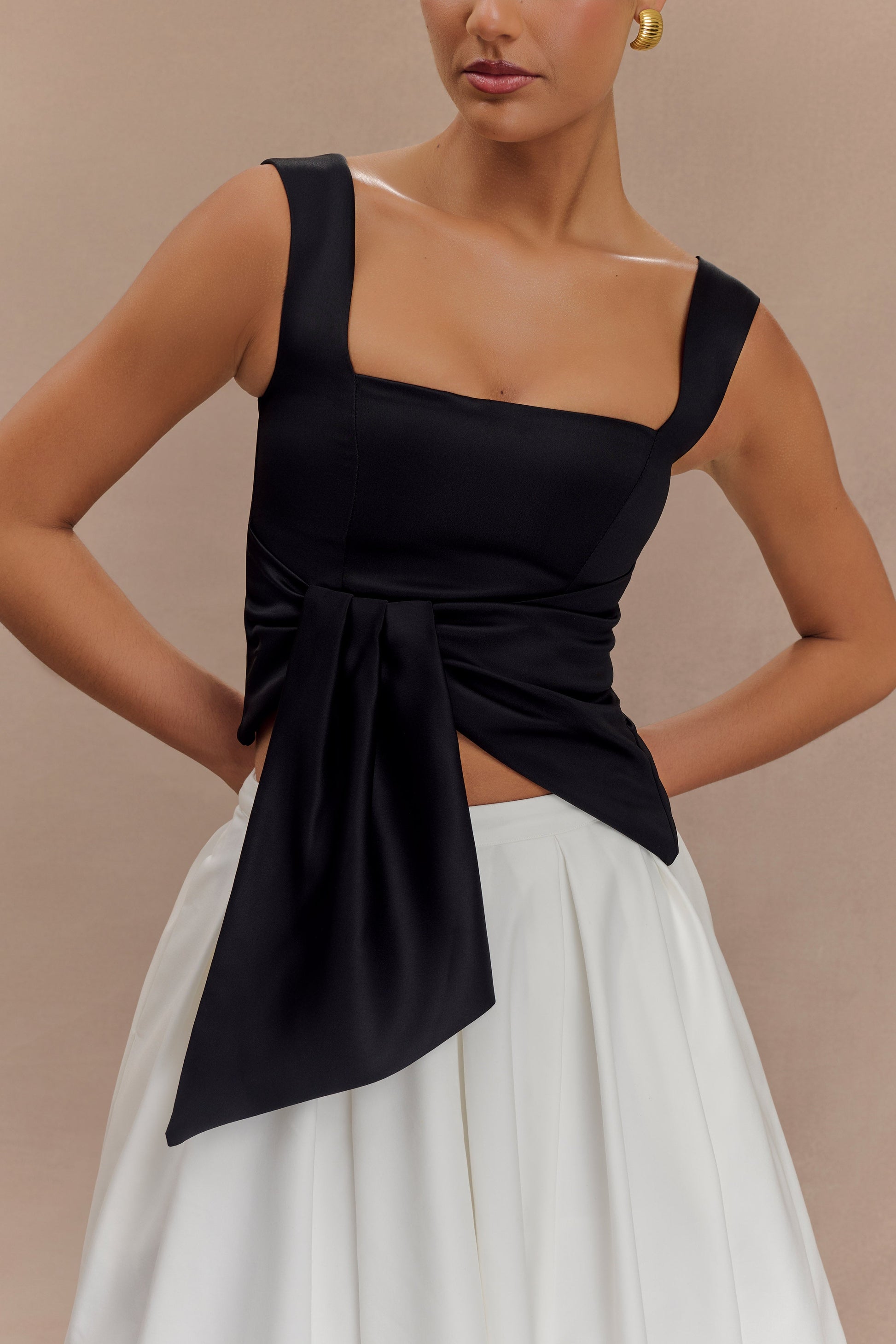 Bryony Satin Structured Sleeveless Top - Black #3