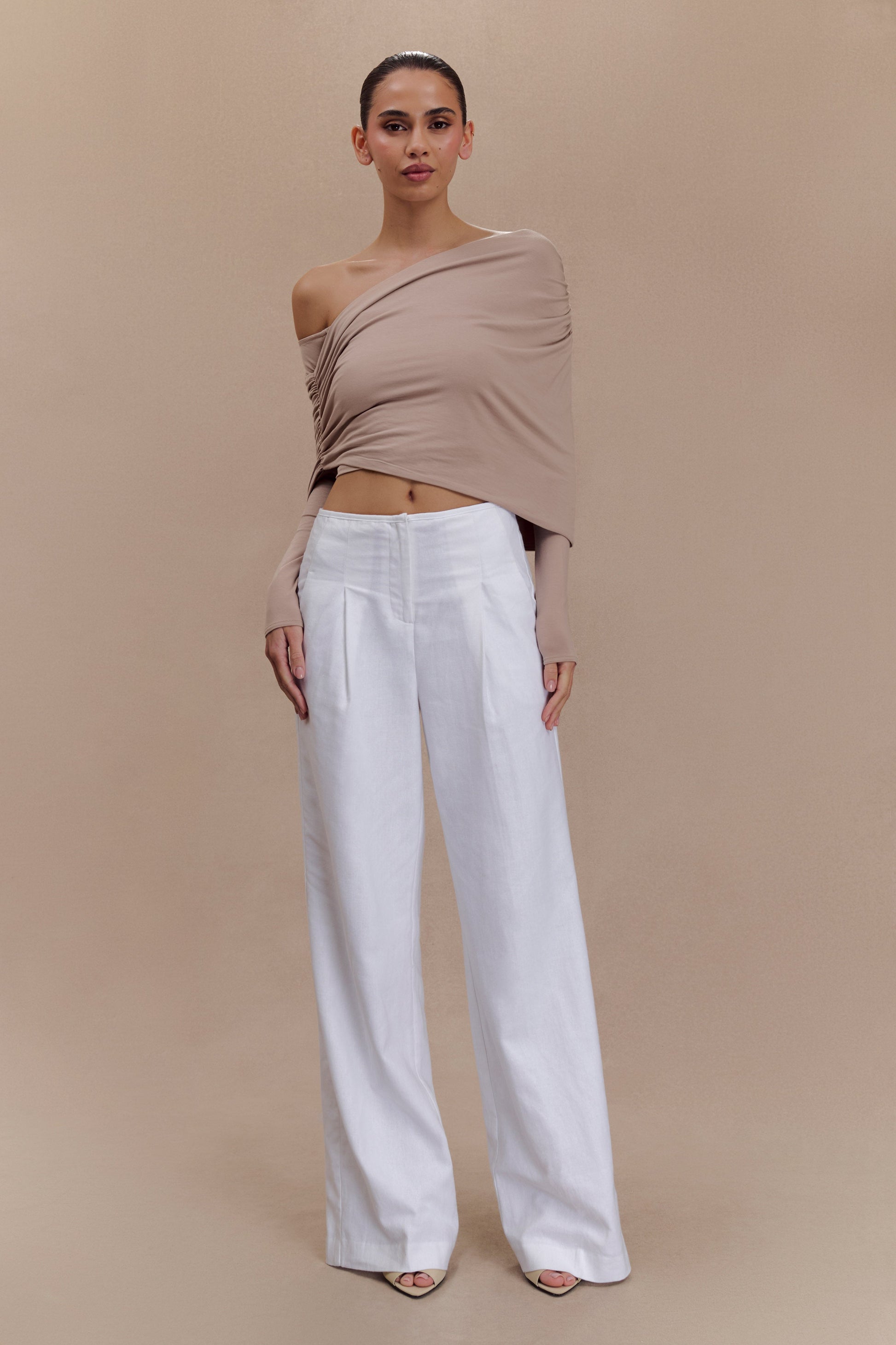 Corinna Modal One Shoulder Top - Mushroom #7