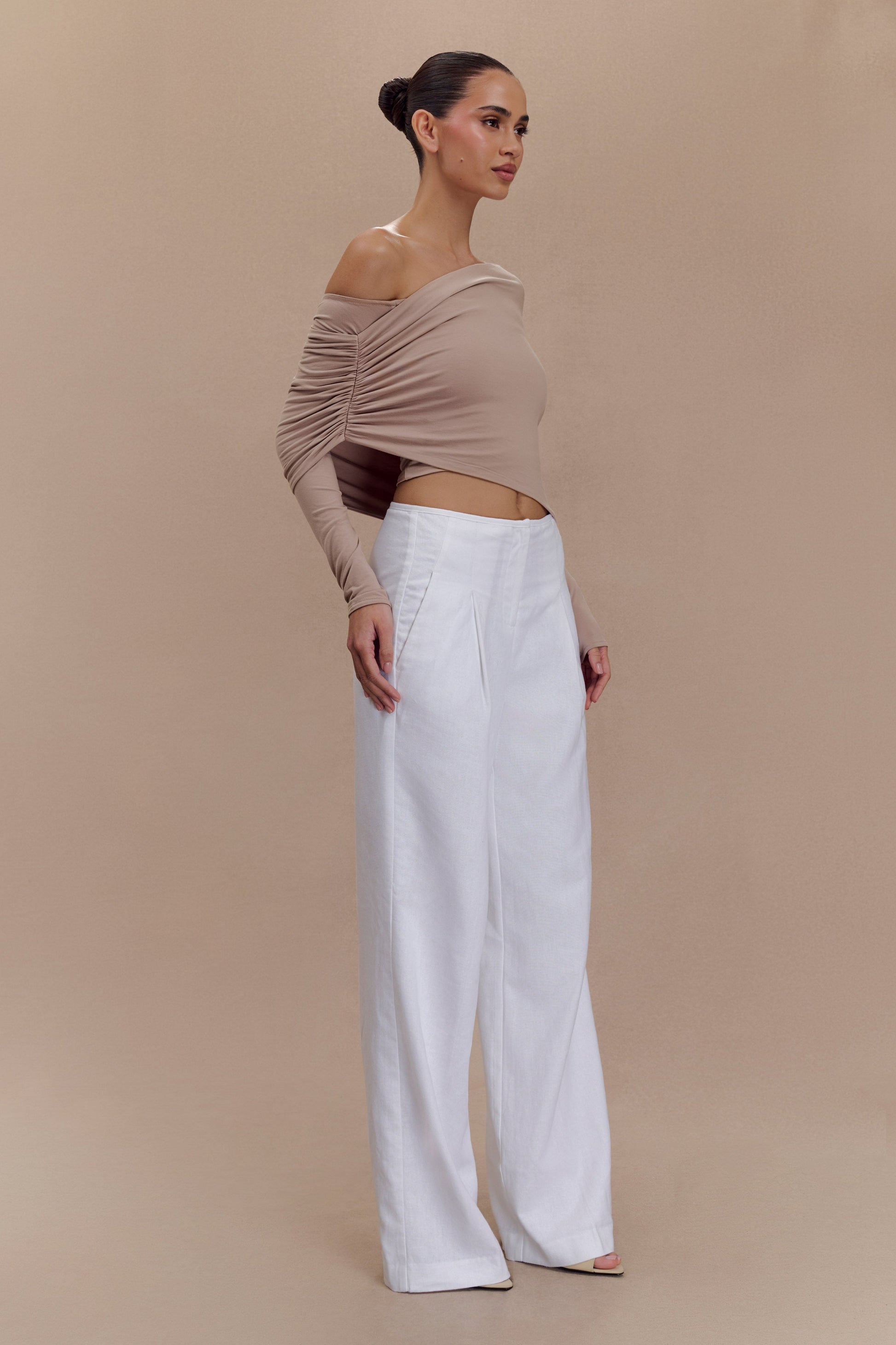 Corinna Modal One Shoulder Top - Mushroom #5