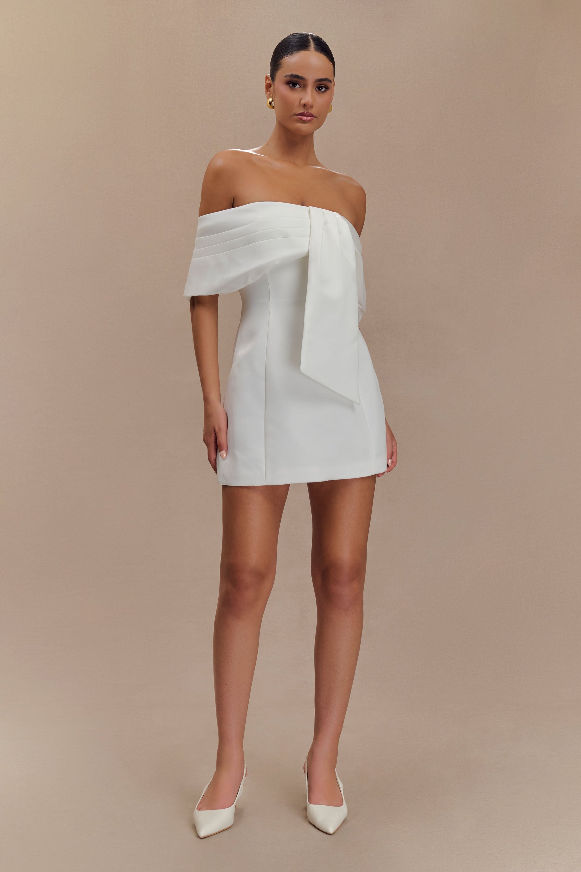 Gloria Mini Off Shoulder Drape Dress - White #6
