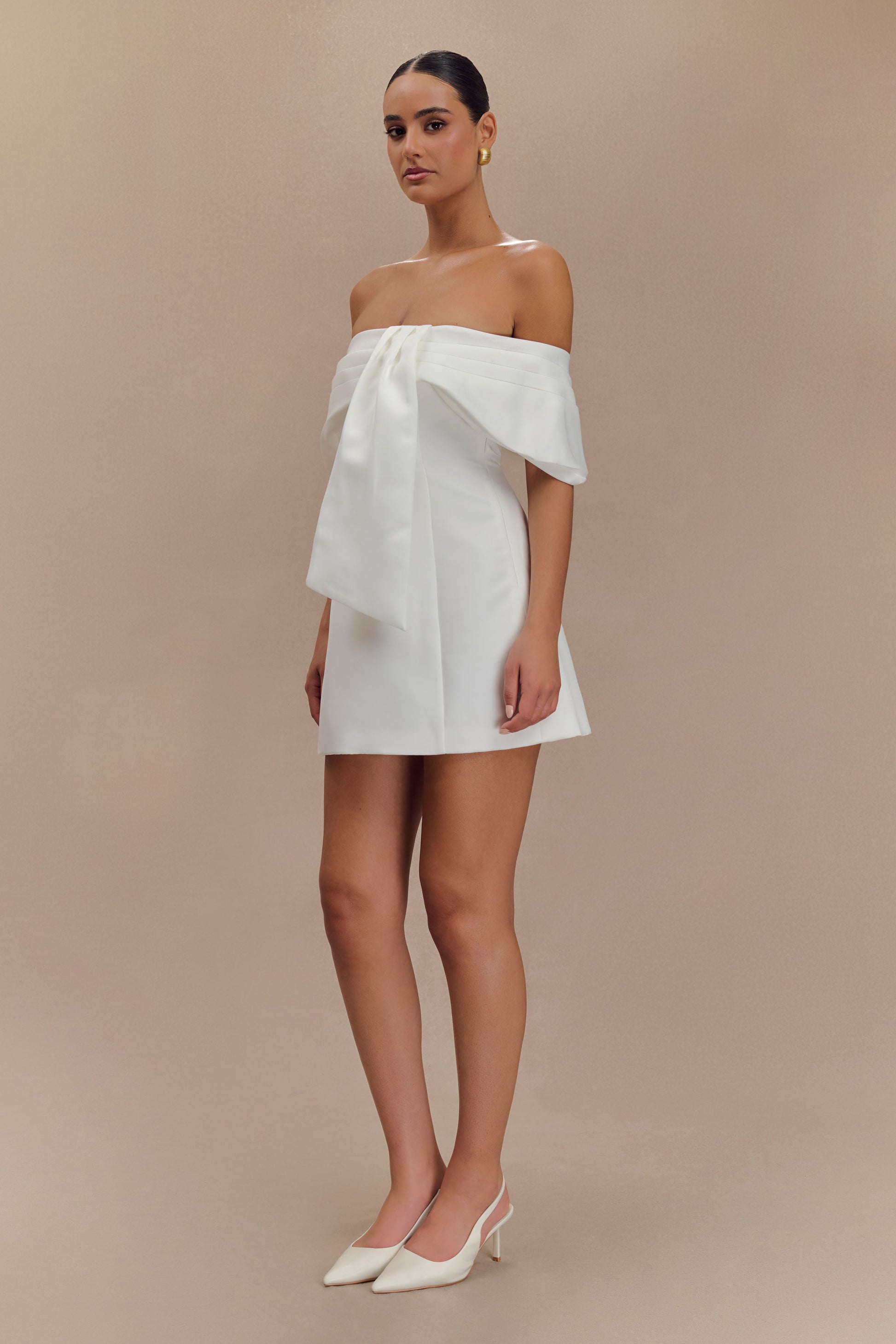 Gloria Mini Off Shoulder Drape Dress - White #4
