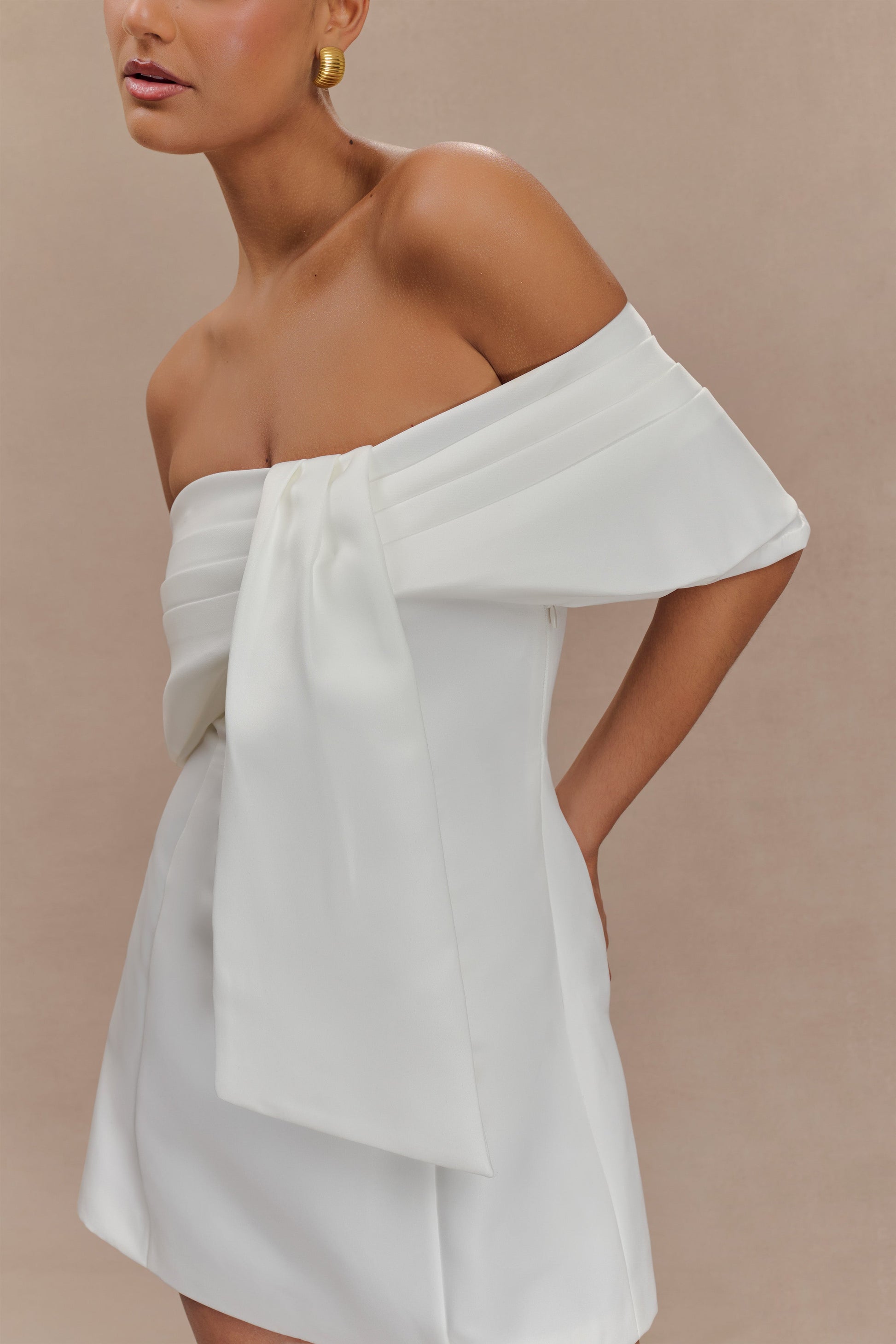 Gloria Mini Off Shoulder Drape Dress - White #3