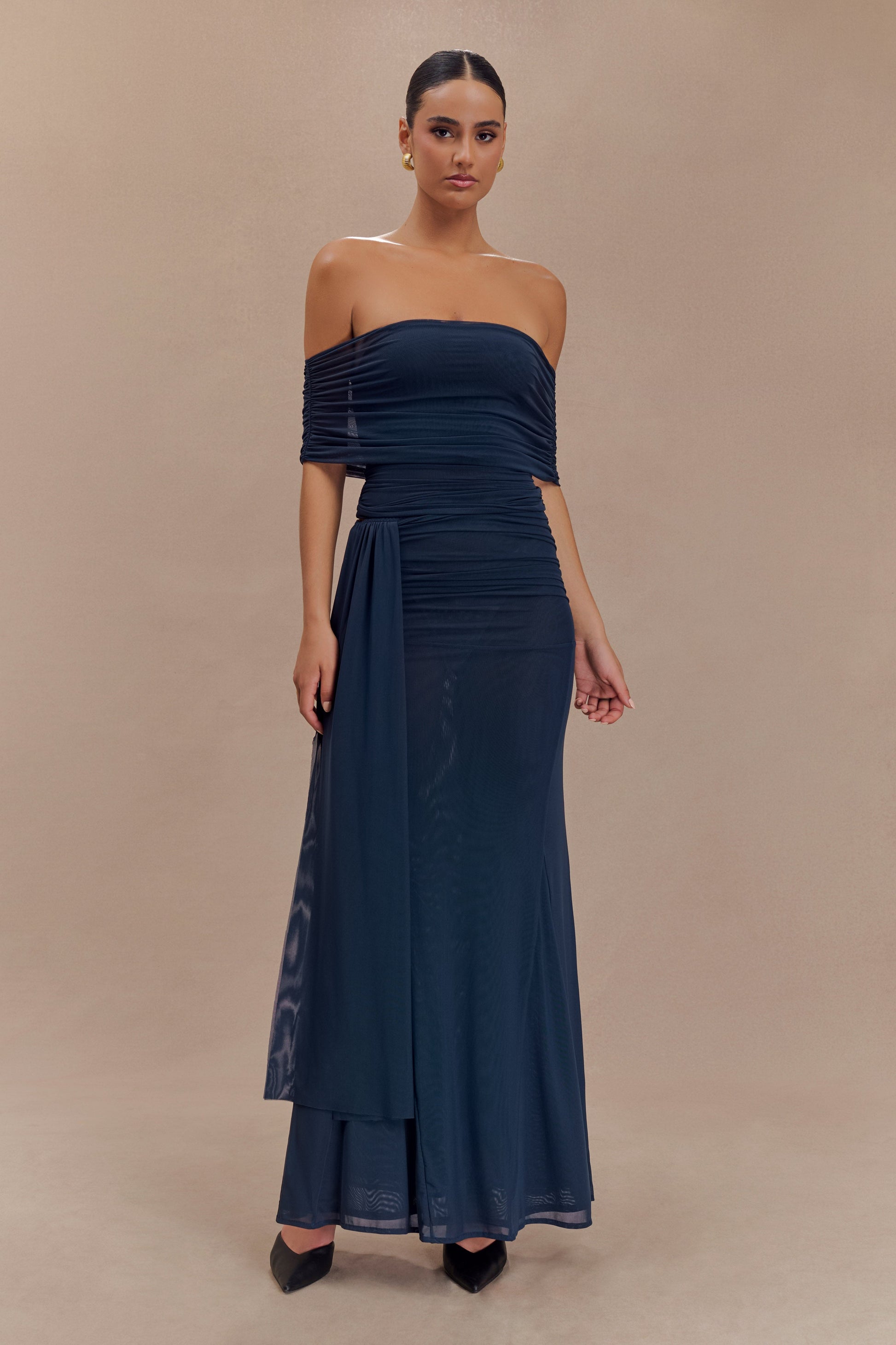 Arna Off Shoulder Mesh Crop Top - Midnight Blue #4