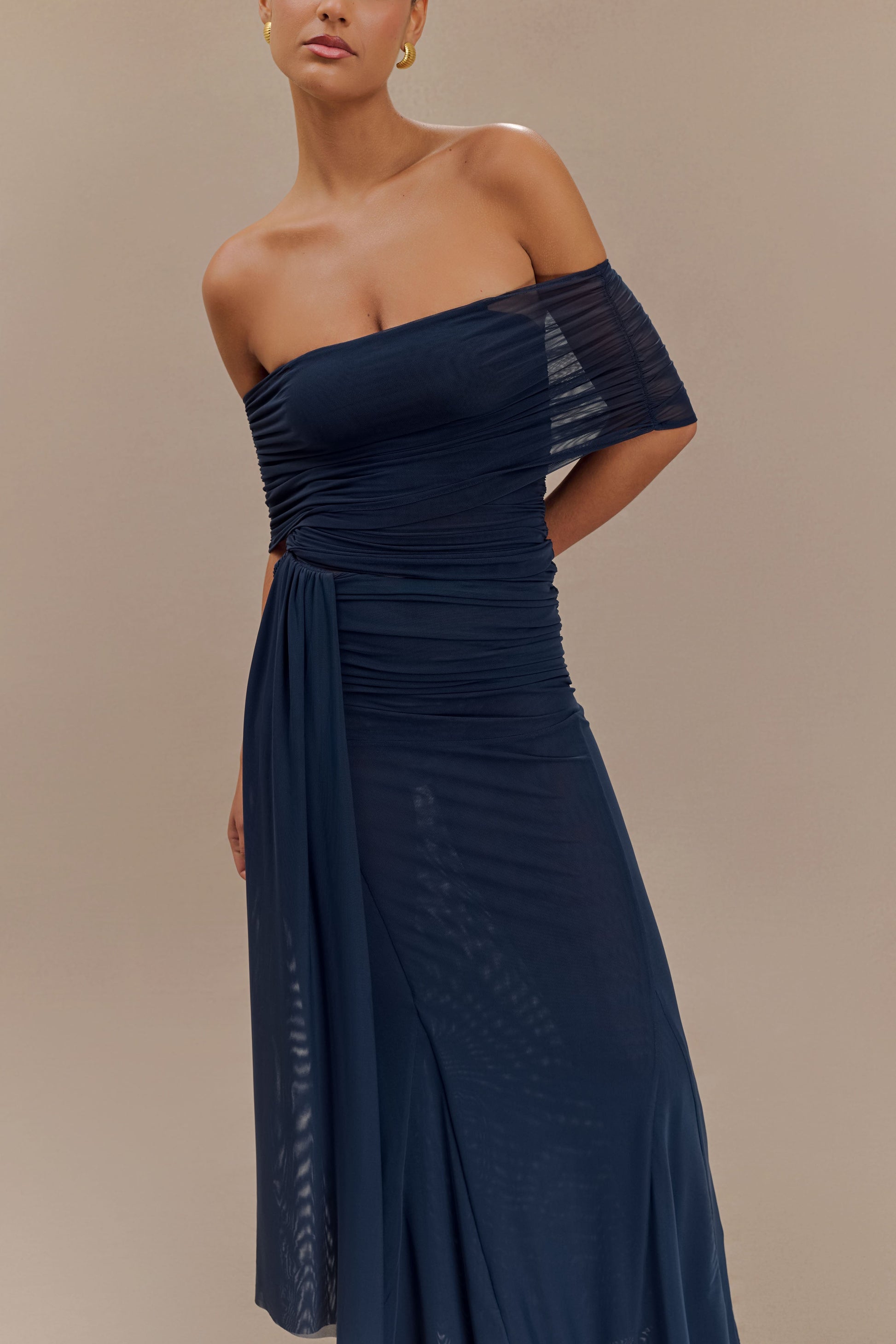 Arna Off Shoulder Mesh Crop Top - Midnight Blue #7