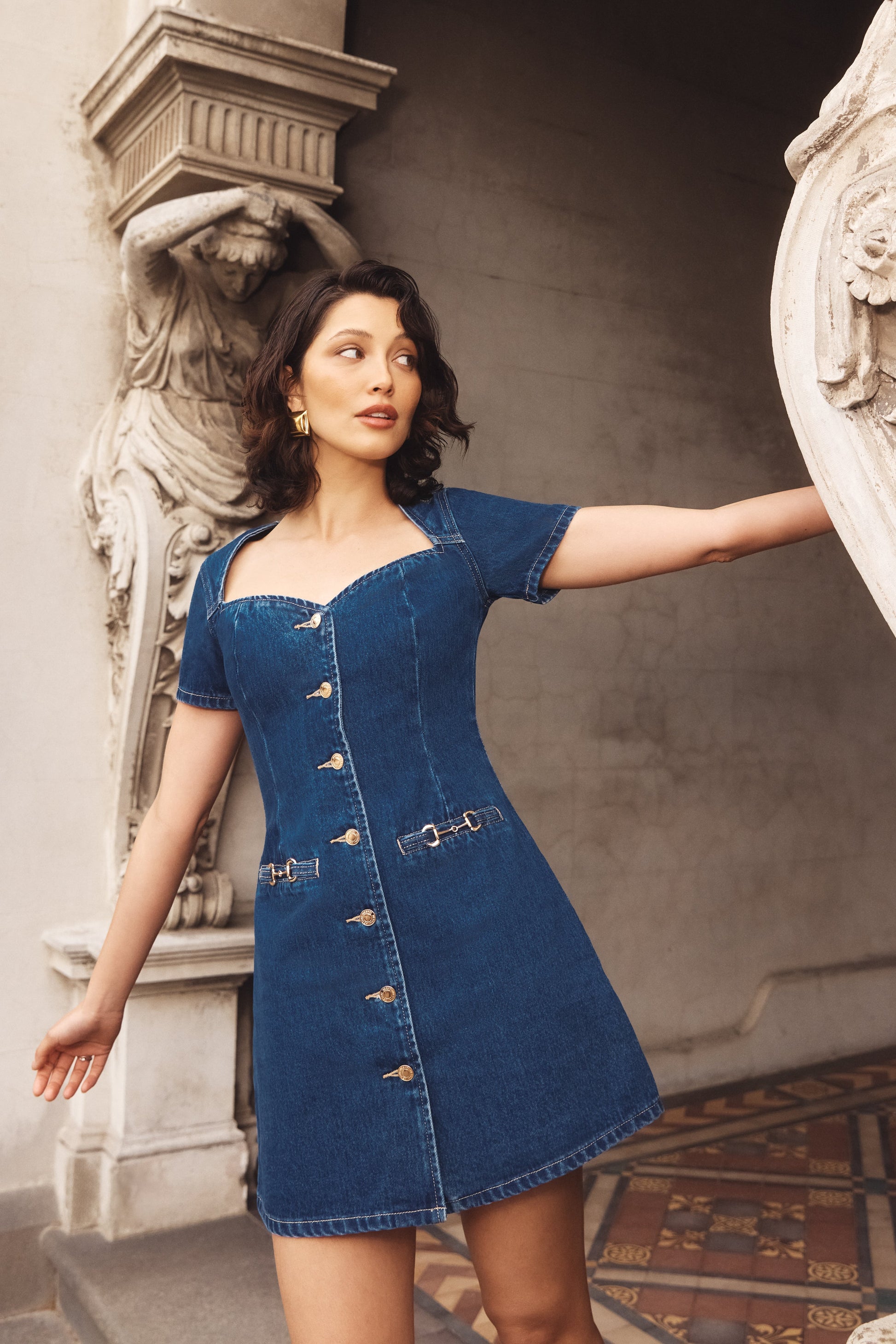 Monica Sweetheart Denim Mini Dress - Dark Blue #3