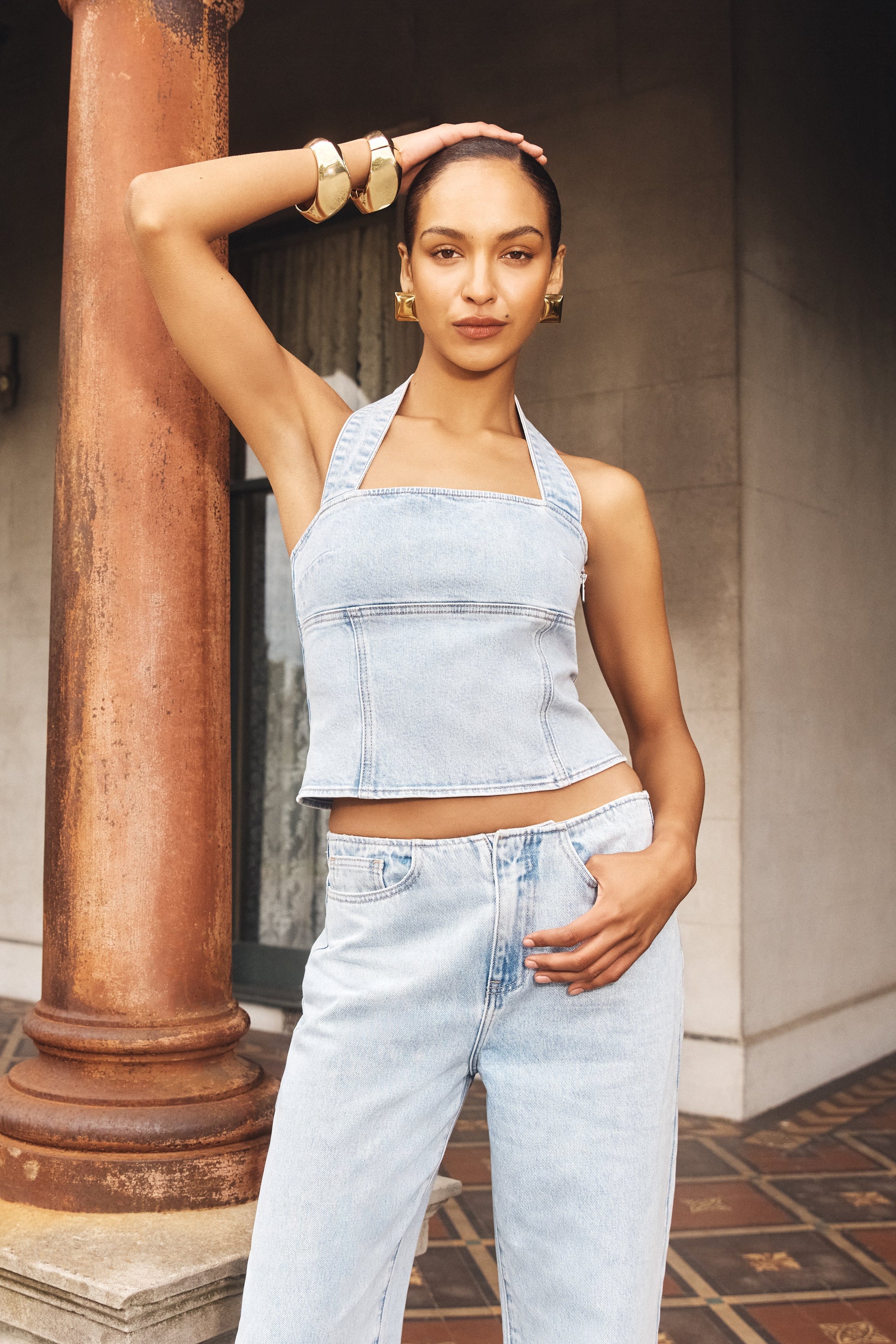 Dayna Denim Halter Top - Light Blue #2