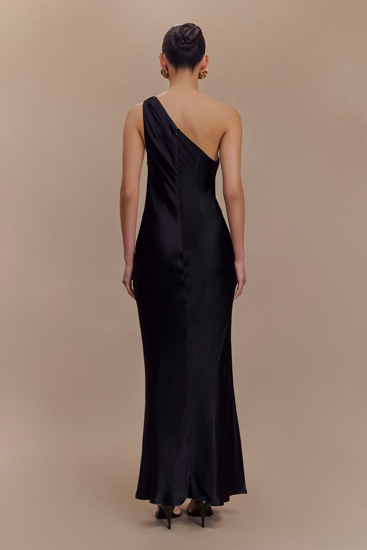 Camille One Shoulder Satin Maxi Dress - Black #3