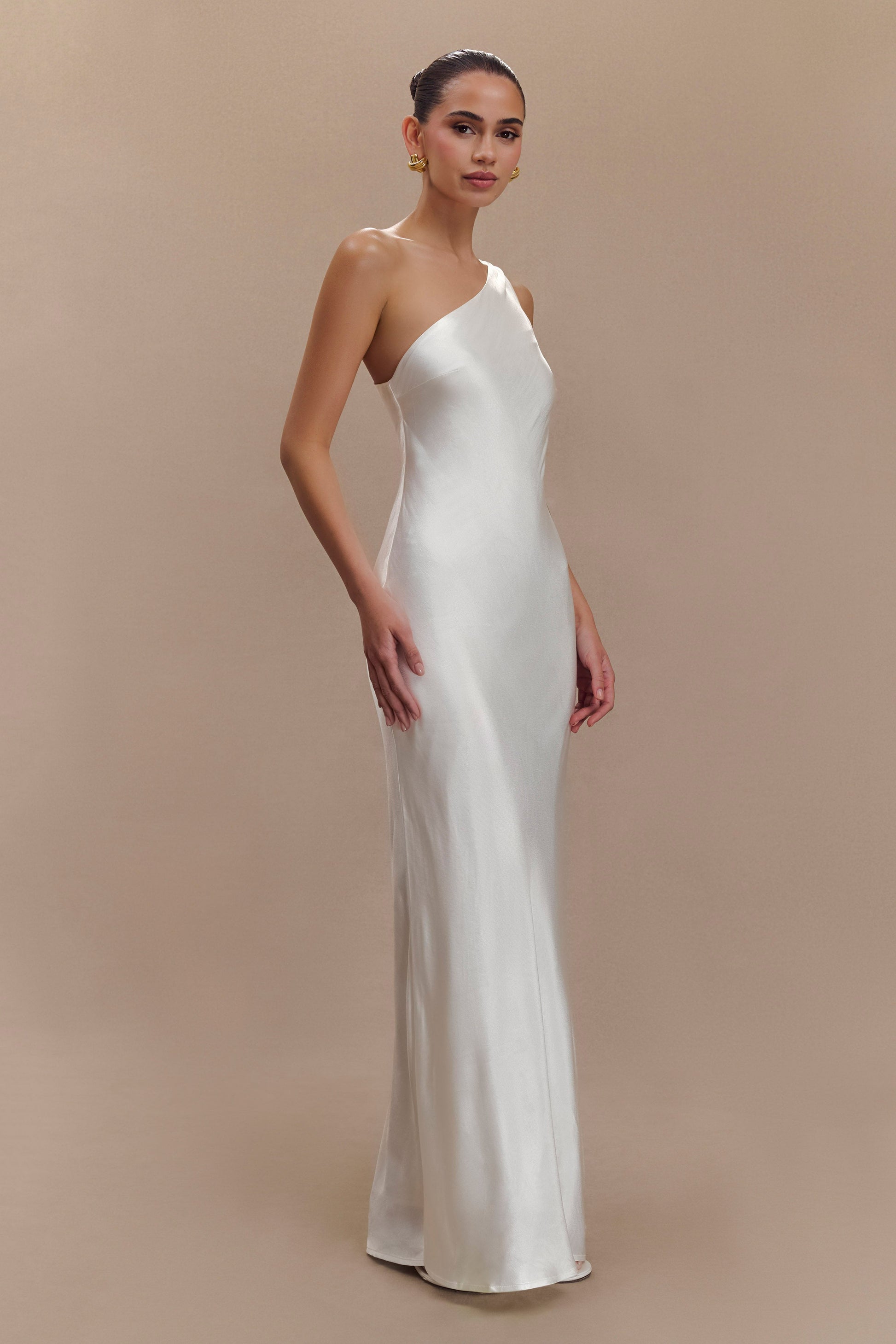 Camille One Shoulder Satin Maxi Dress - White #4