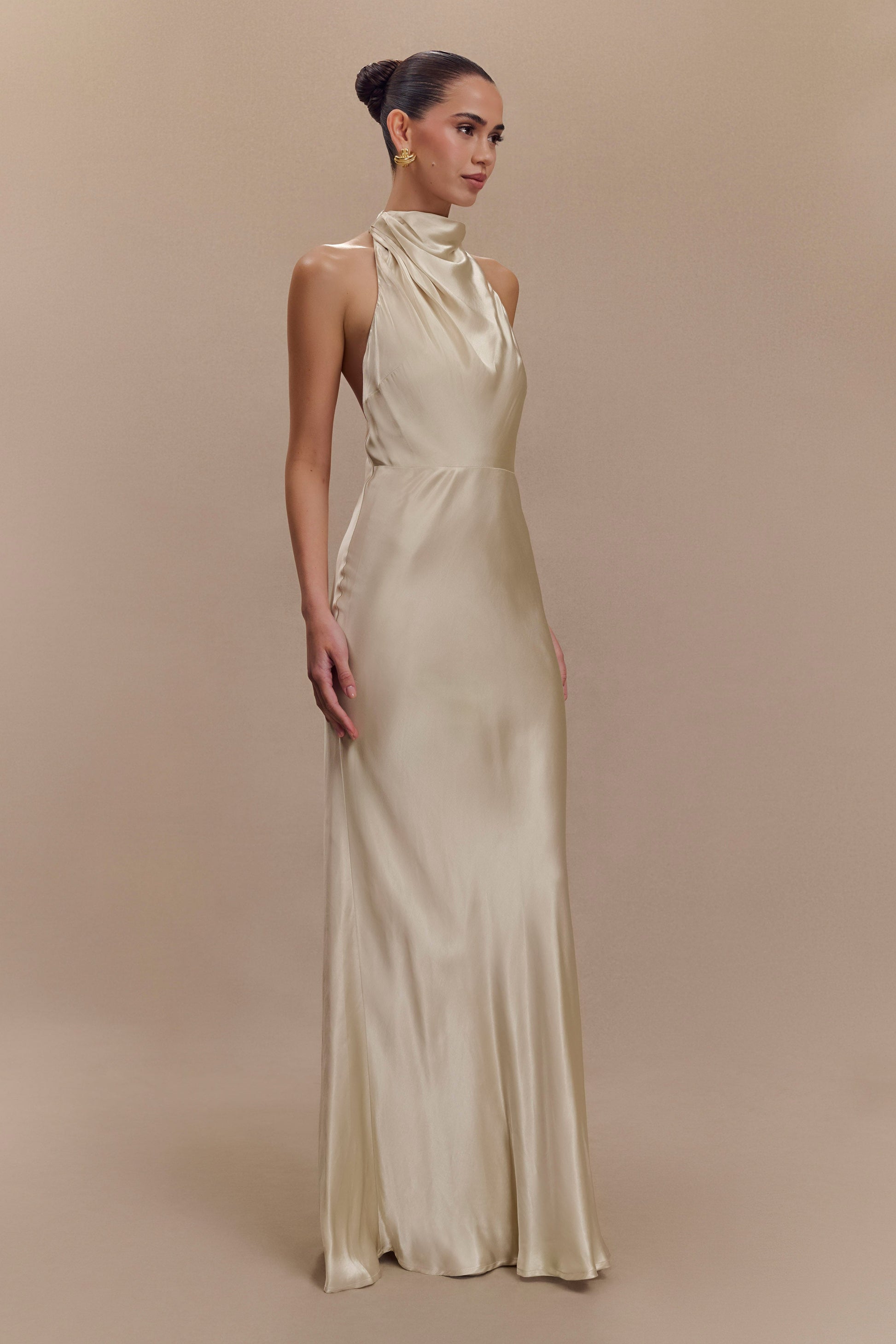Esther Iridescent Satin Cowl Maxi Dress - Gold #5