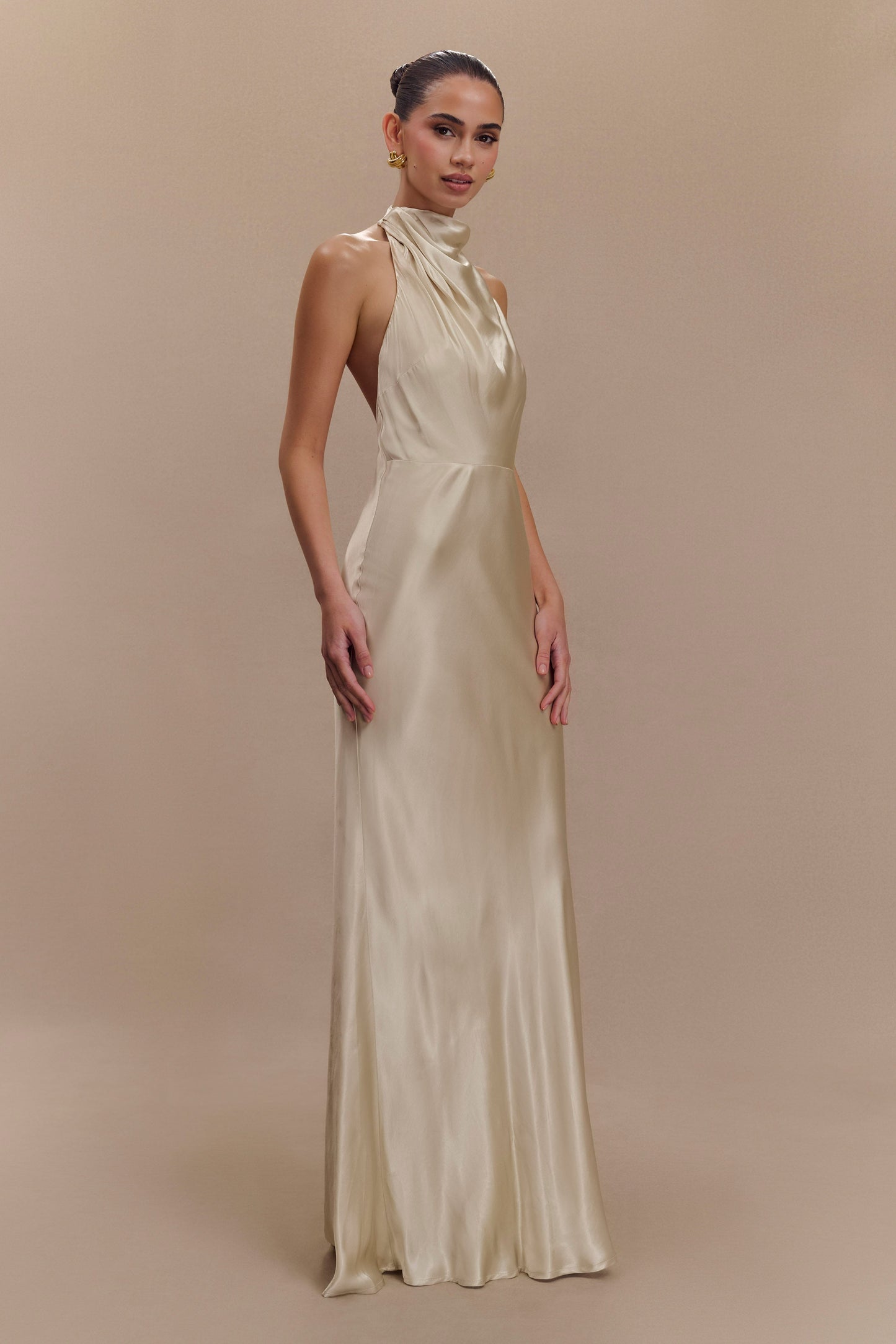 Esther Iridescent Satin Cowl Maxi Dress - Gold