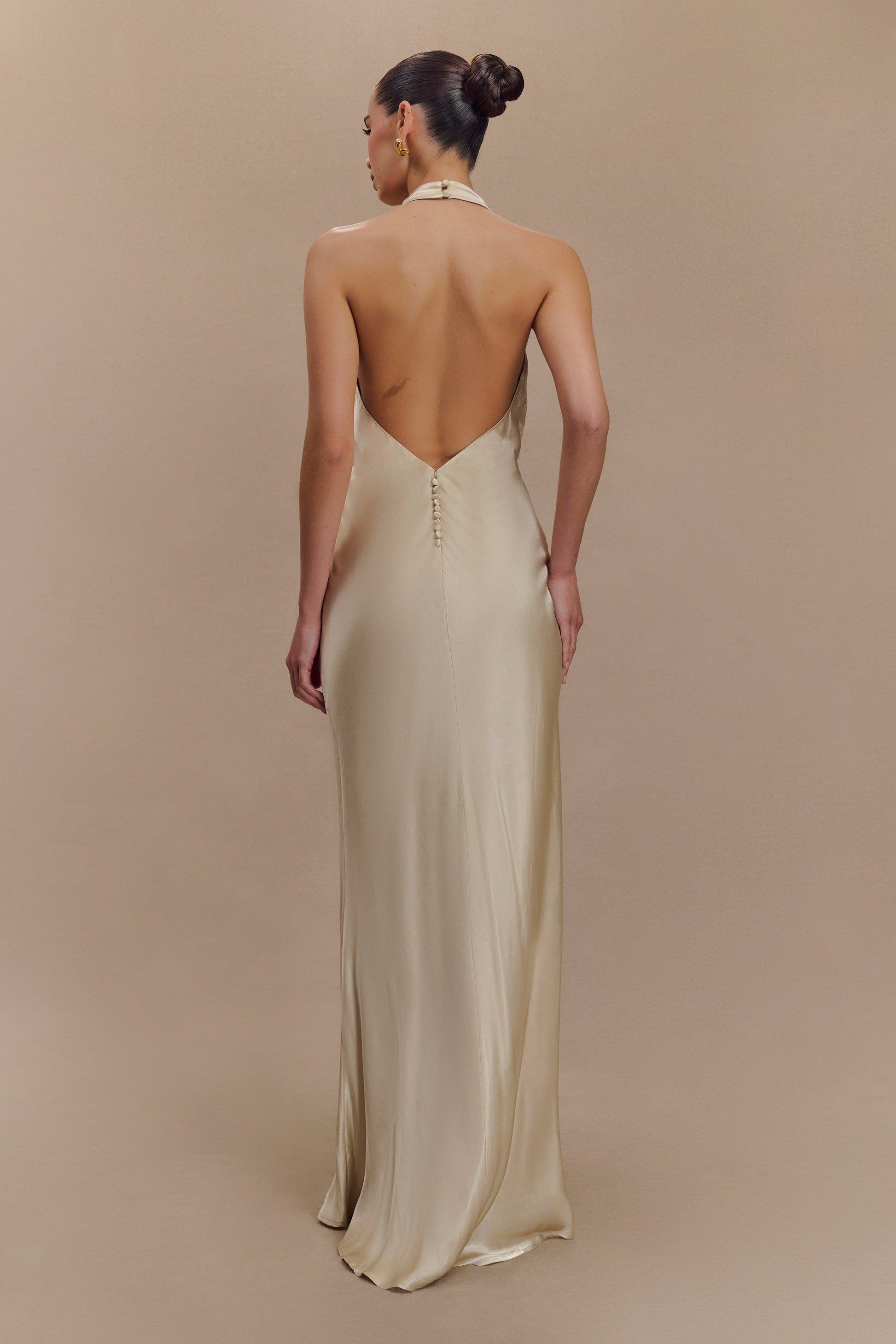 Esther Iridescent Satin Cowl Maxi Dress - Gold #3