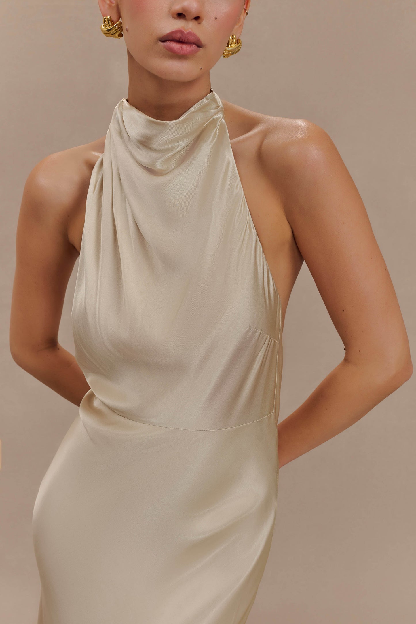 Esther Iridescent Satin Cowl Maxi Dress - Gold