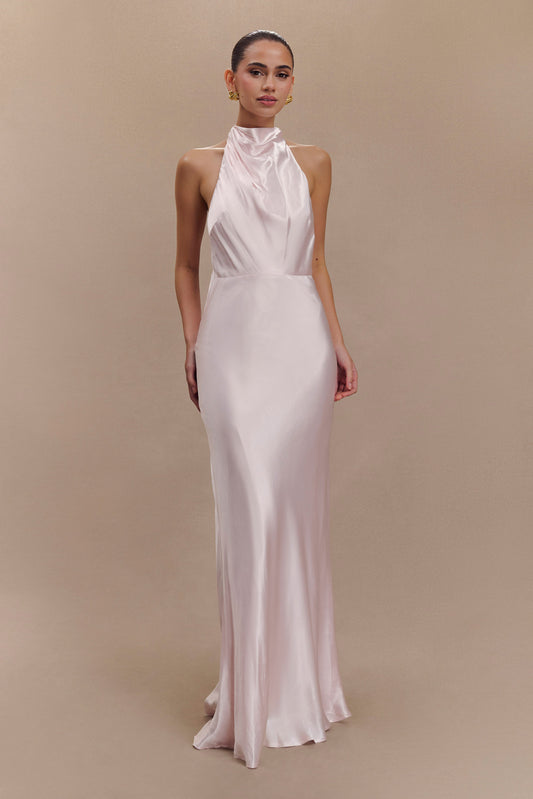 Esther Iridescent Satin Cowl Maxi Dress - Pale Pink