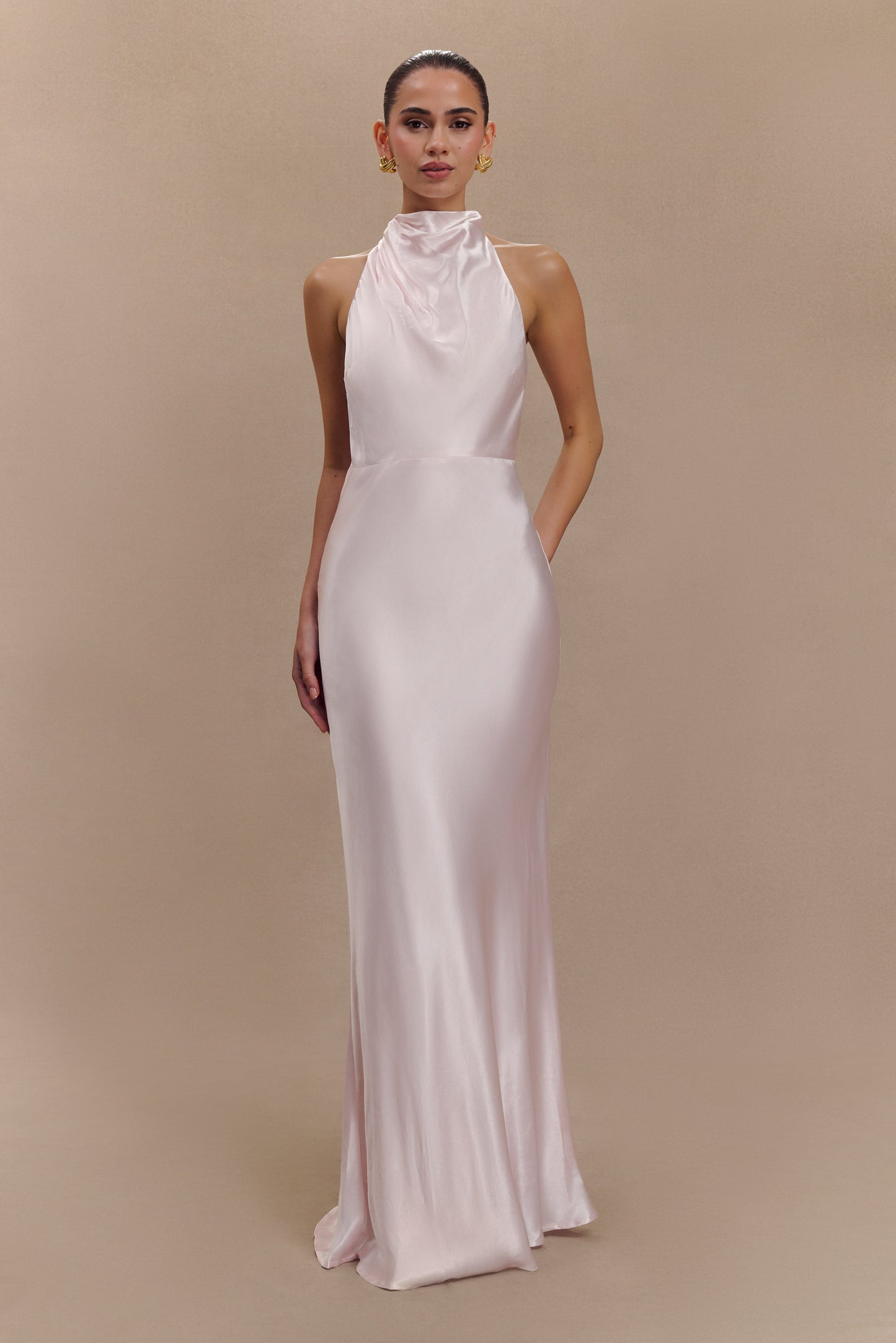 Esther Iridescent Satin Cowl Maxi Dress - Pale Pink