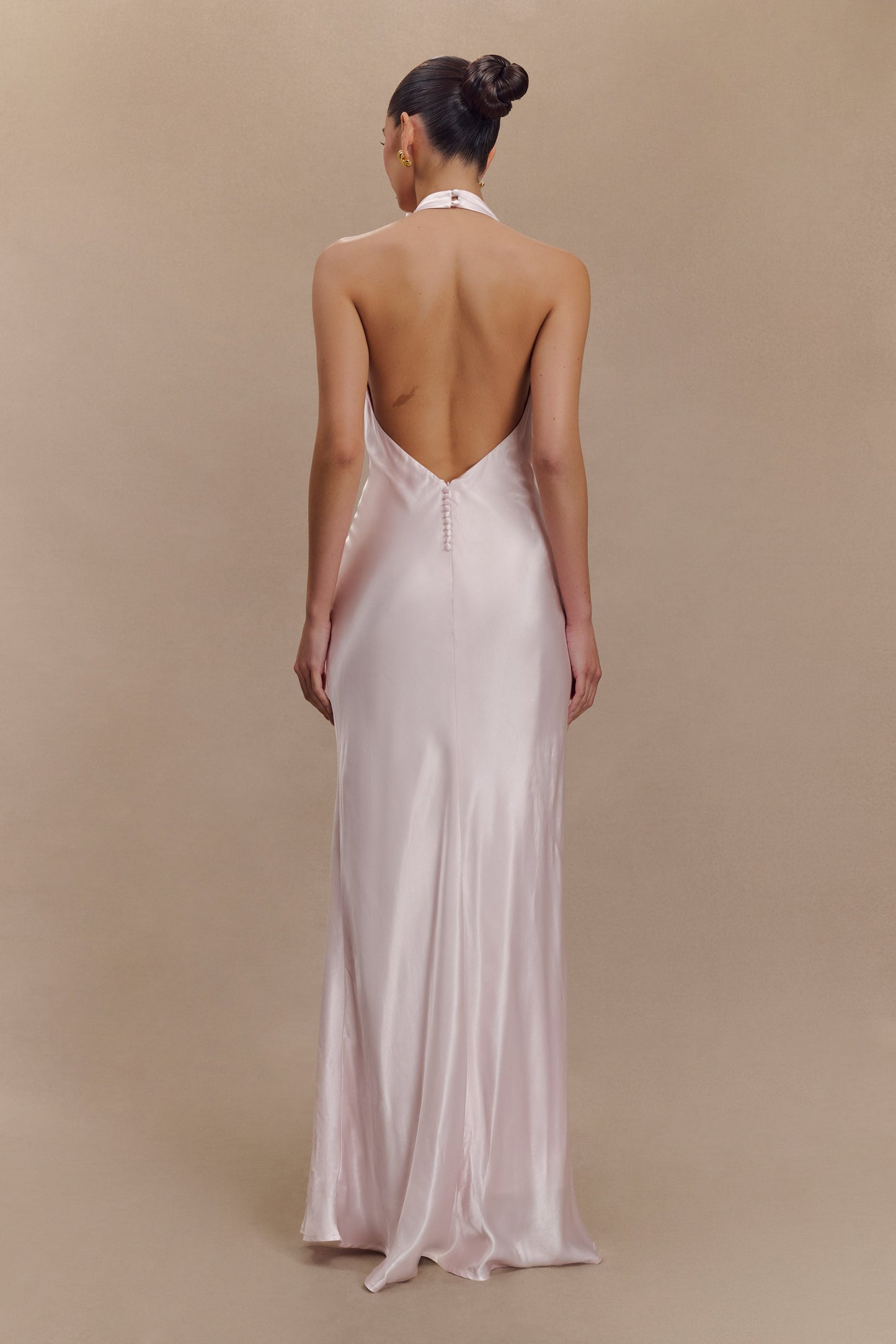 Esther Iridescent Satin Cowl Maxi Dress - Pale Pink