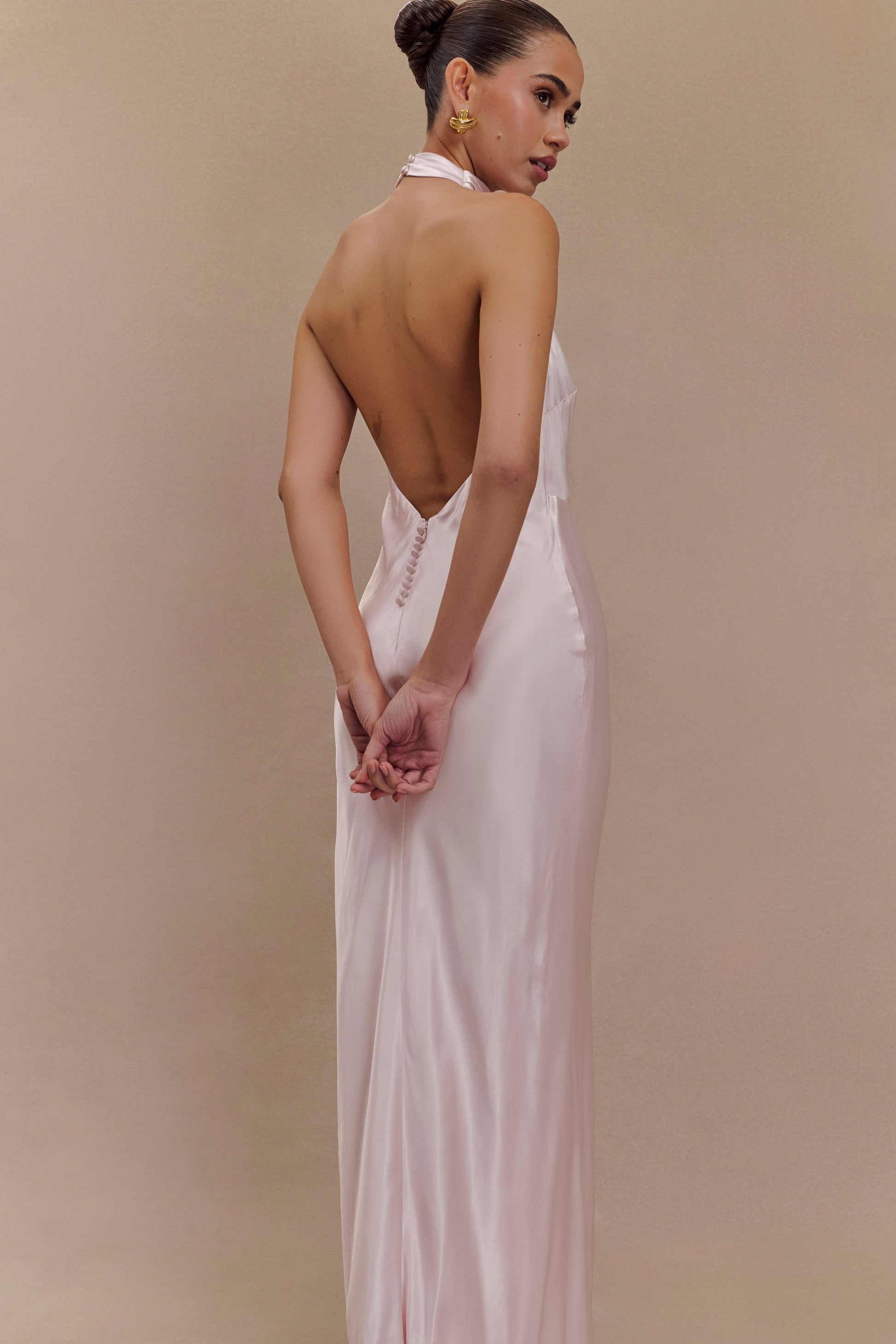 Esther Iridescent Satin Cowl Maxi Dress - Pale Pink #6