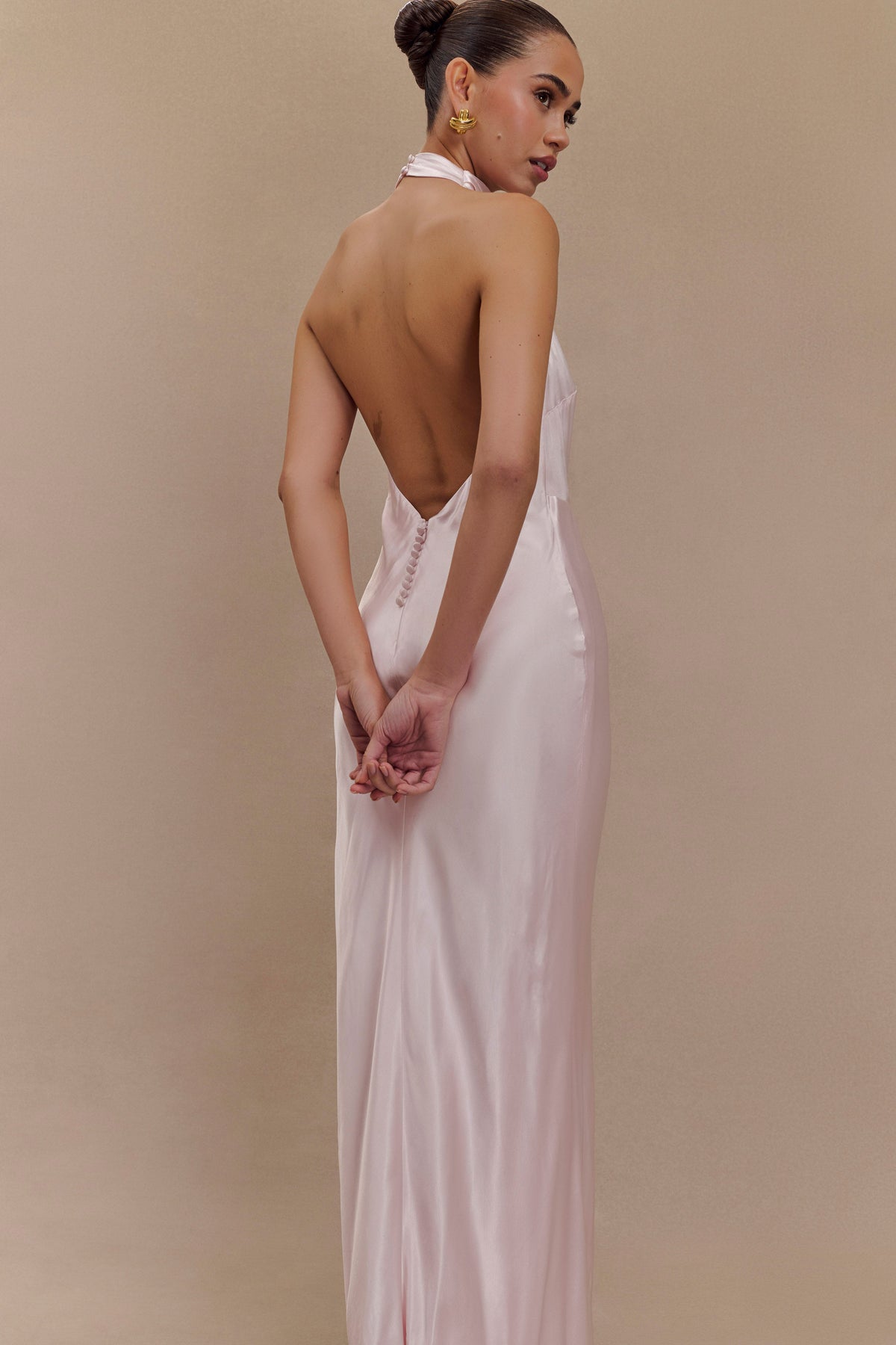 Esther Iridescent Satin Cowl Maxi Dress - Pale Pink #6