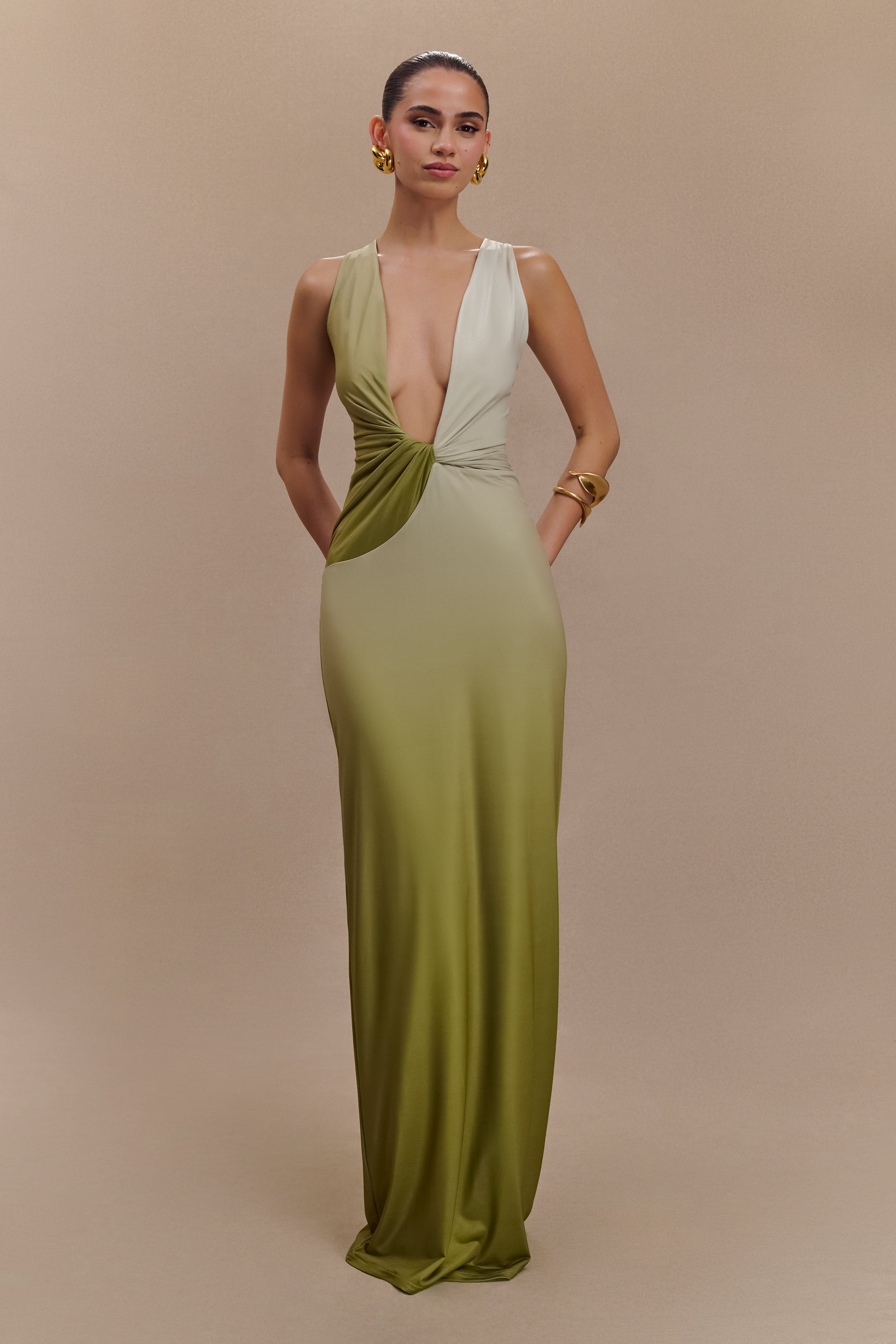 Stella Draped Slinky Maxi Dress - Ombre Vintage Olive #6
