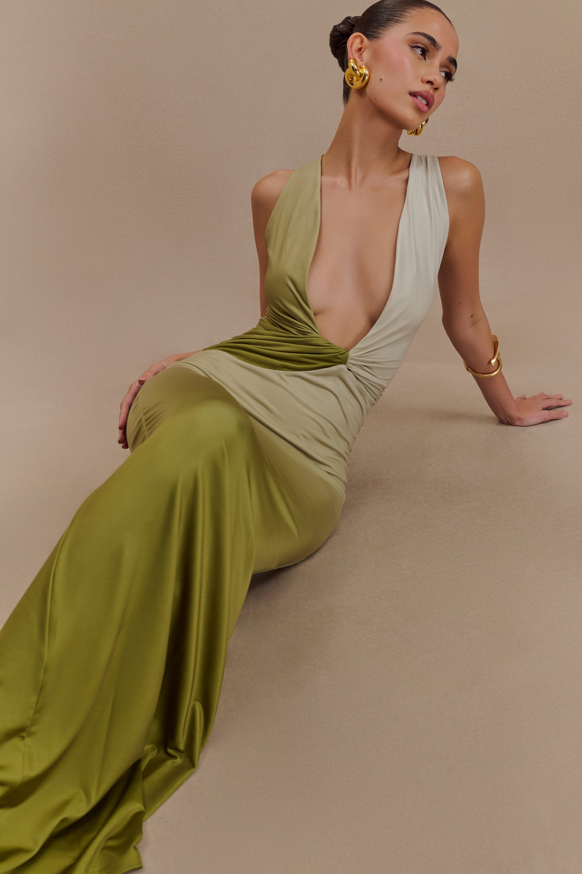 Stella Draped Slinky Maxi Dress - Ombre Vintage Olive #5