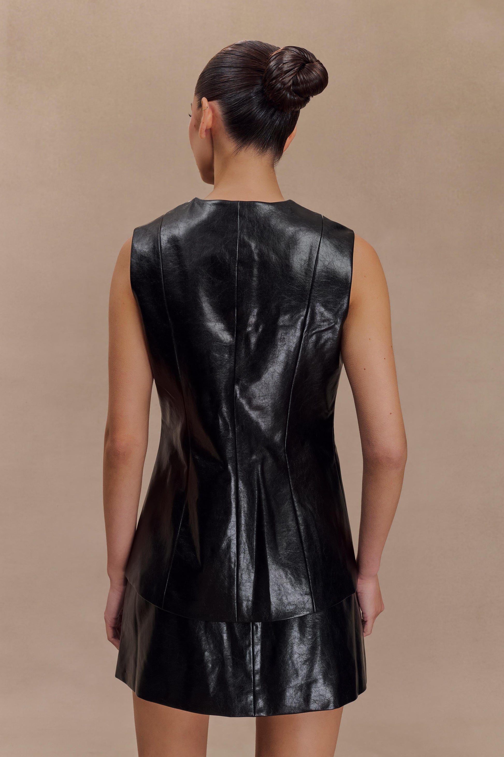 Coralia Faux Leather Sleeveless Vest - Black #3