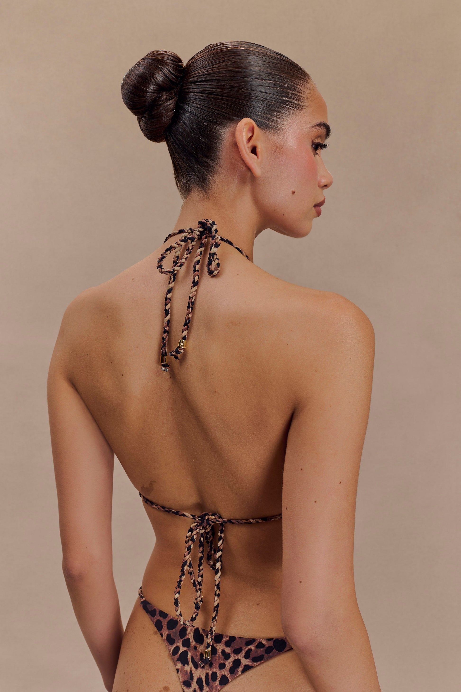 Sachi Triangle Bikini Top With Braided Ties - Leopard Print #2