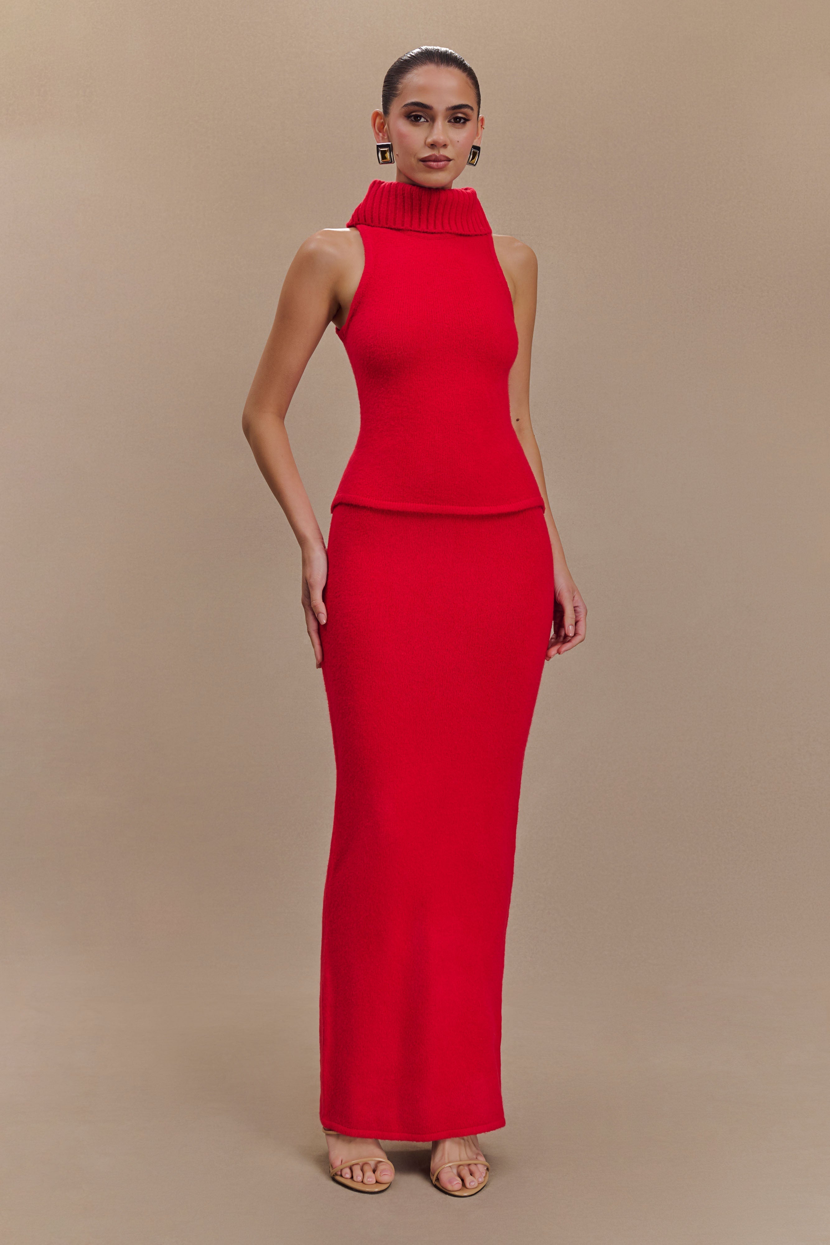 Elise Knit Maxi Skirt - Red | MESHKI UK Elise Knit Maxi Skirt - Red | MESHKI UK