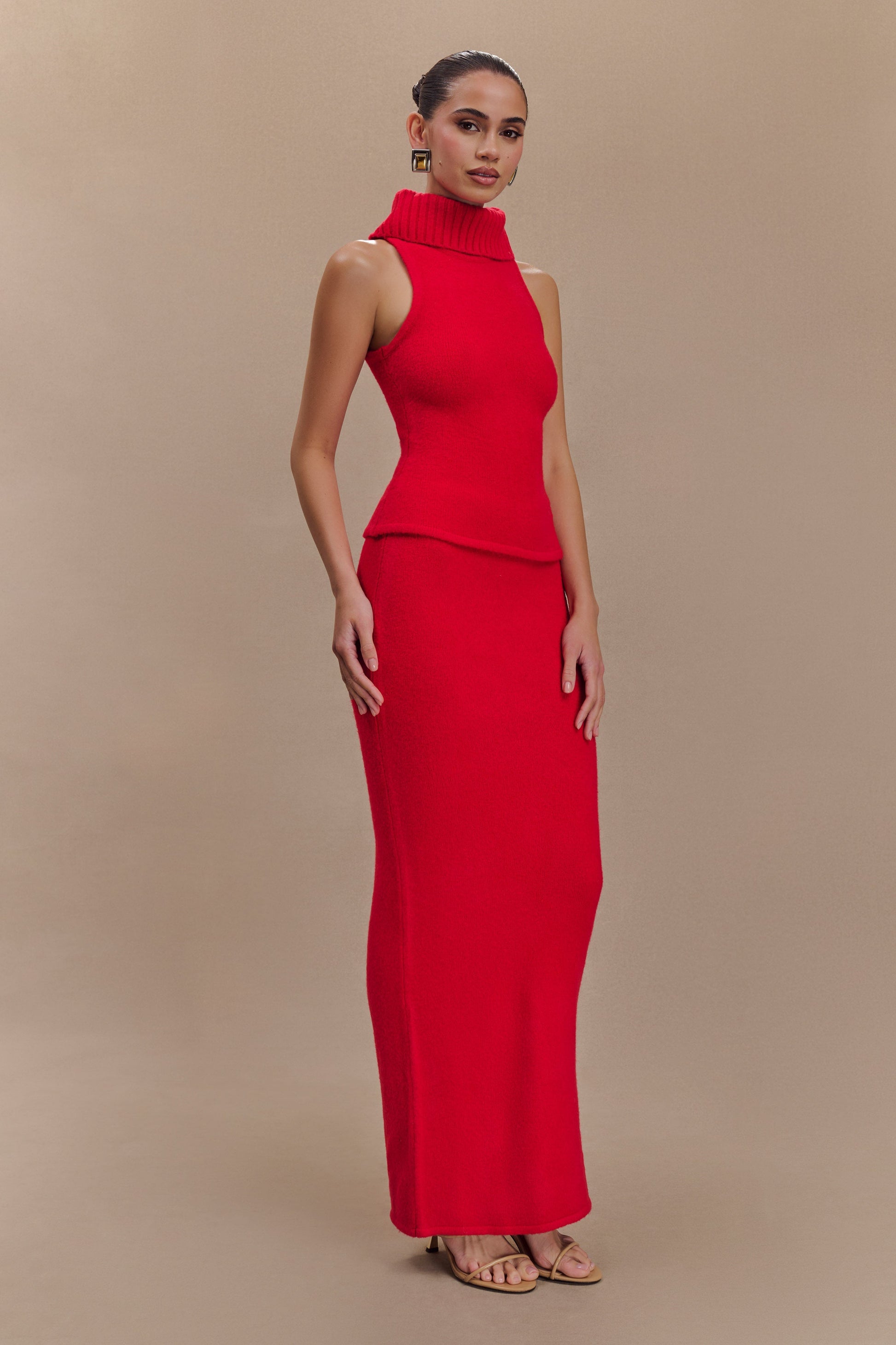 Elise Roll Neck Knit Top - Red #4