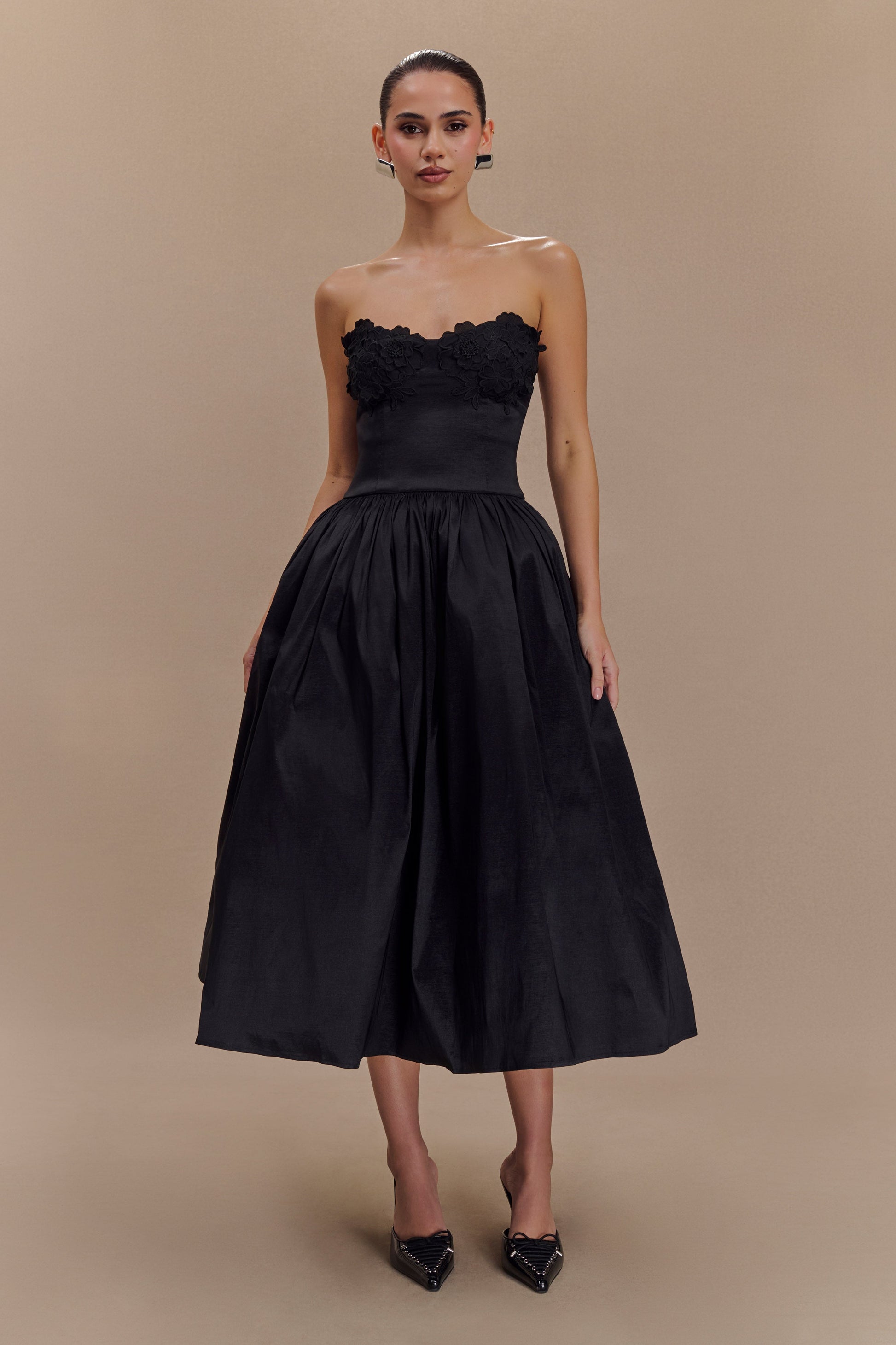 Elyssa Embroidered Midi Dress - Black #7