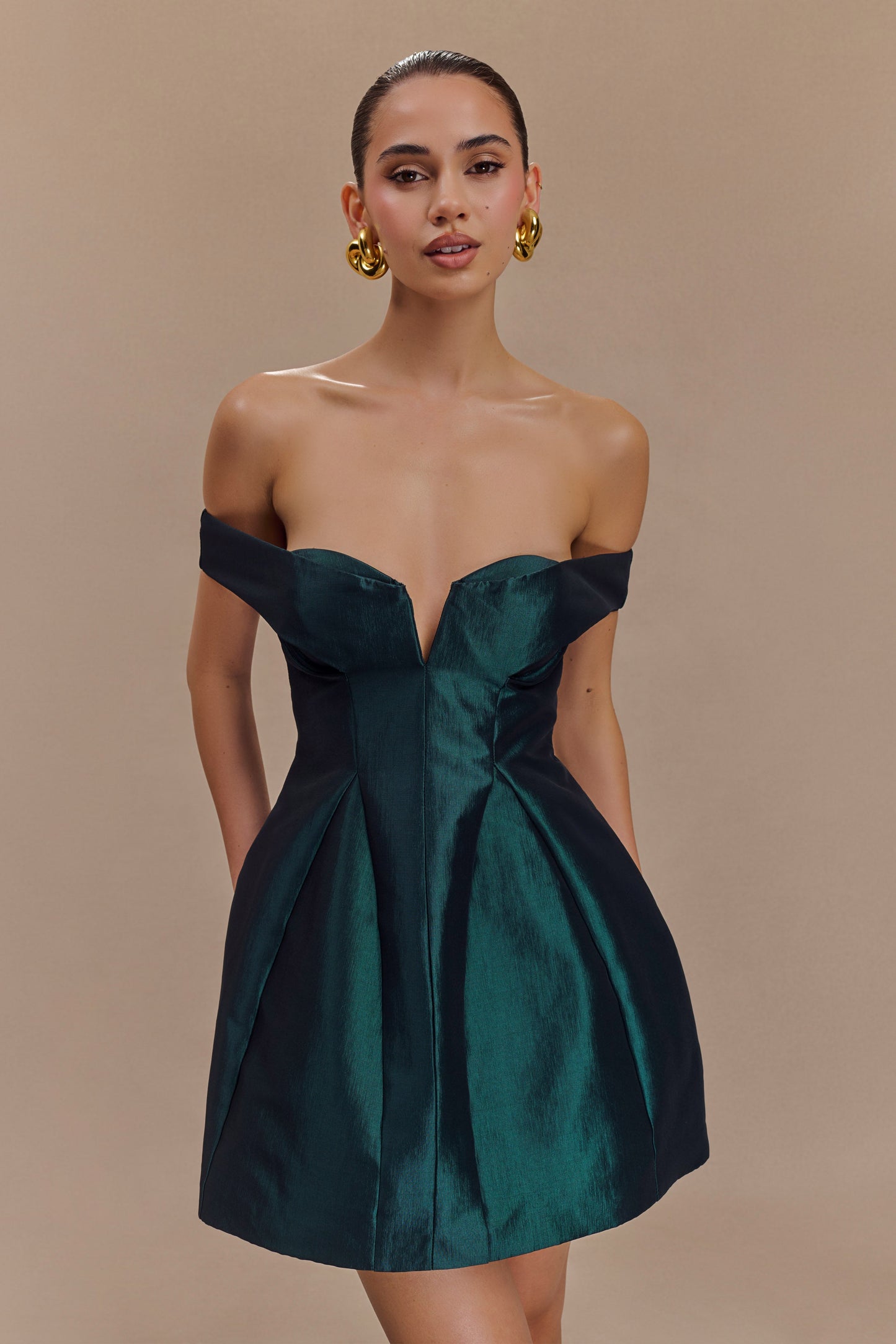 Diana Off Shoulders Mini Dress - Deep Emerald