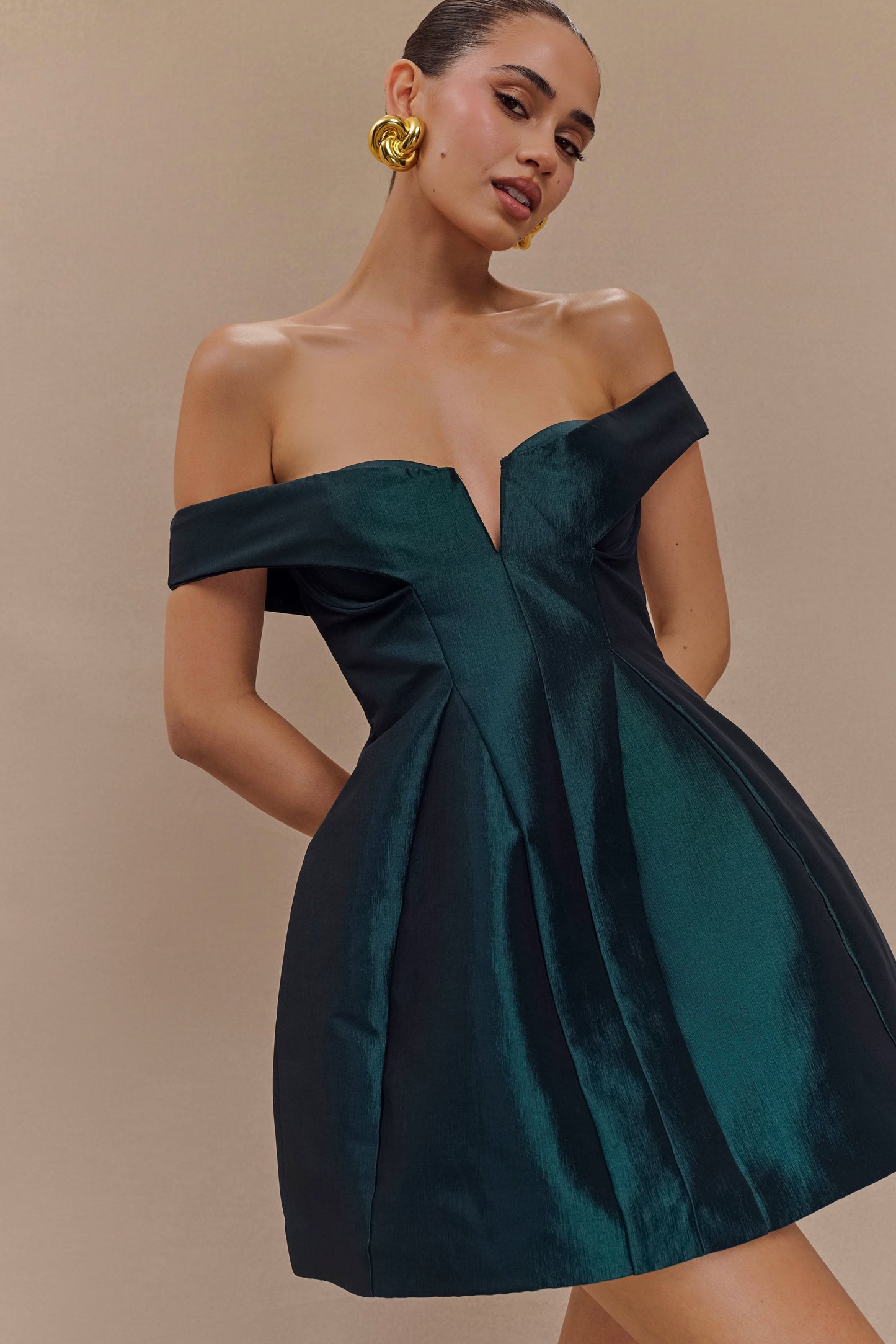 Diana Off Shoulders Mini Dress - Deep Emerald