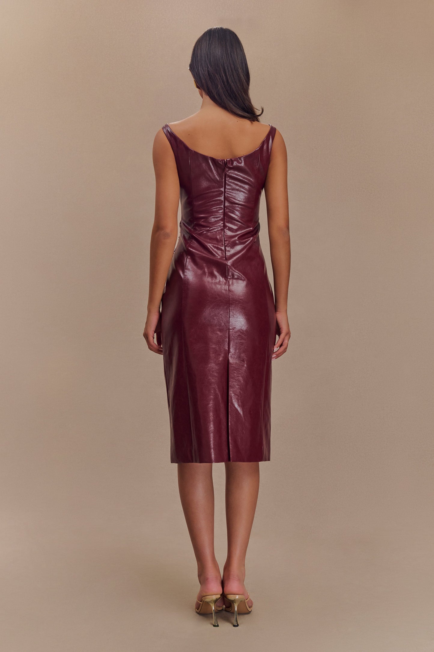 Sonia Faux Leather Midi Dress - Cherry Red