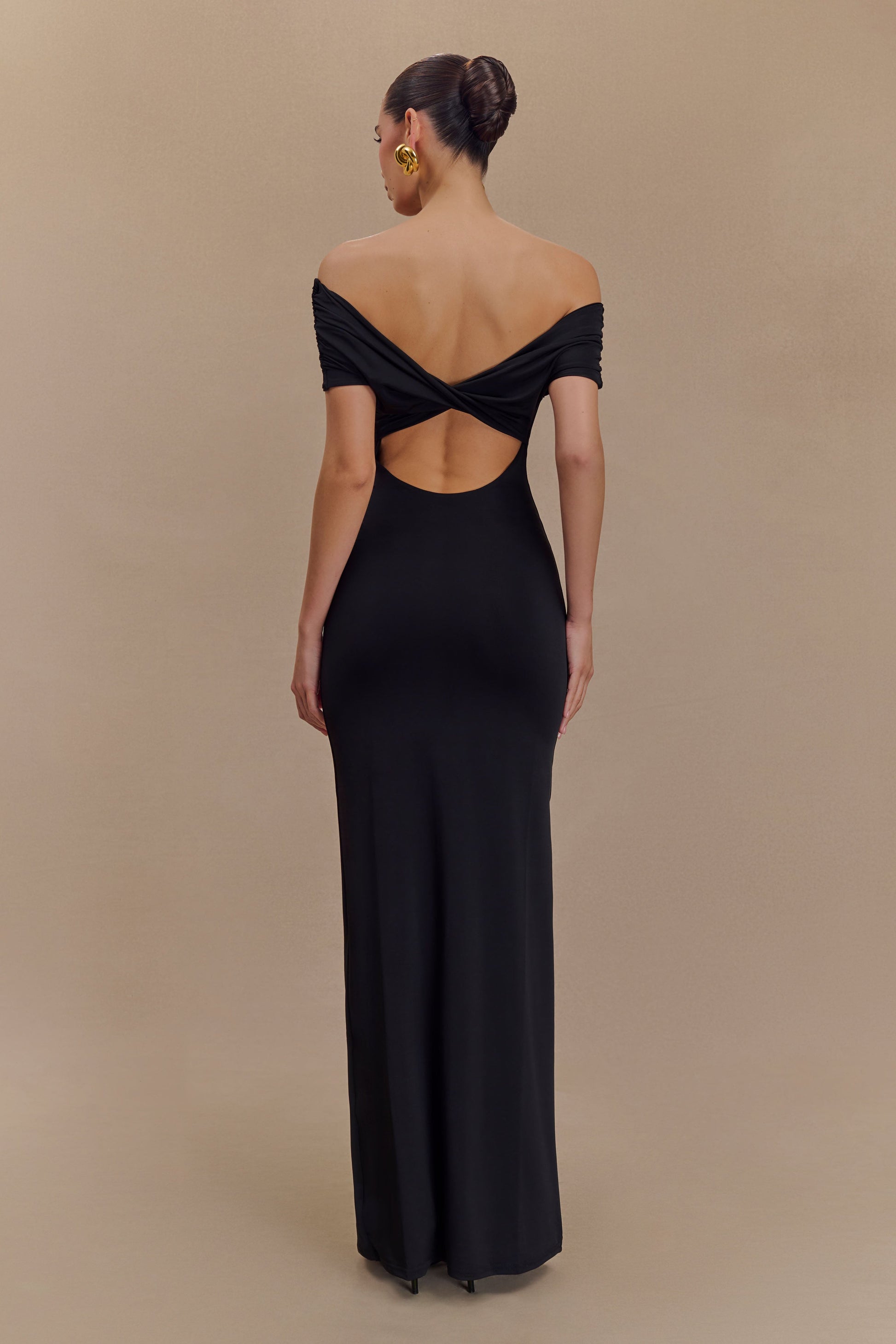 Imogen Off Shoulder Slinky Maxi Dress - Black #2