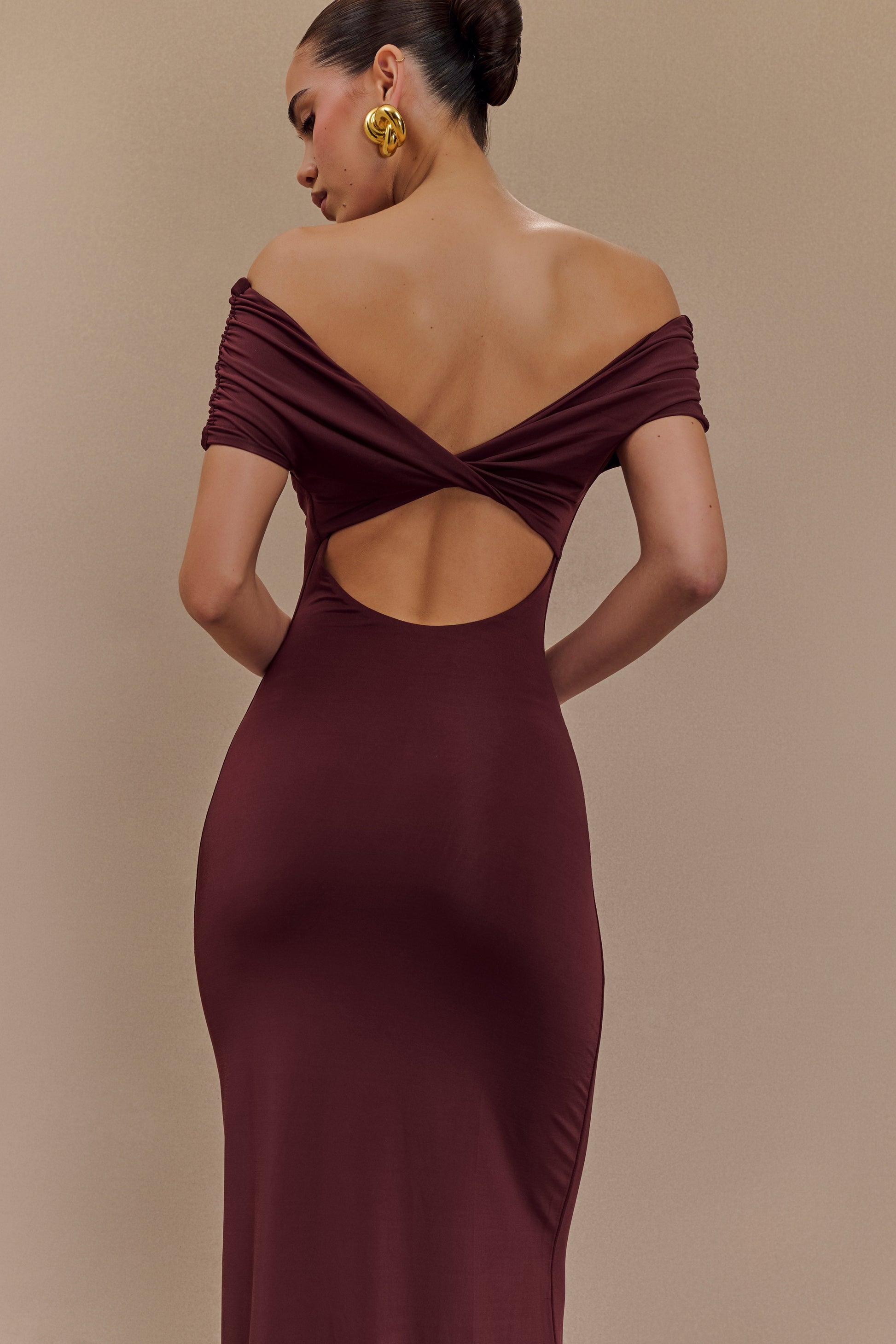 Imogen Off Shoulder Slinky Maxi Dress - Mahogany #5