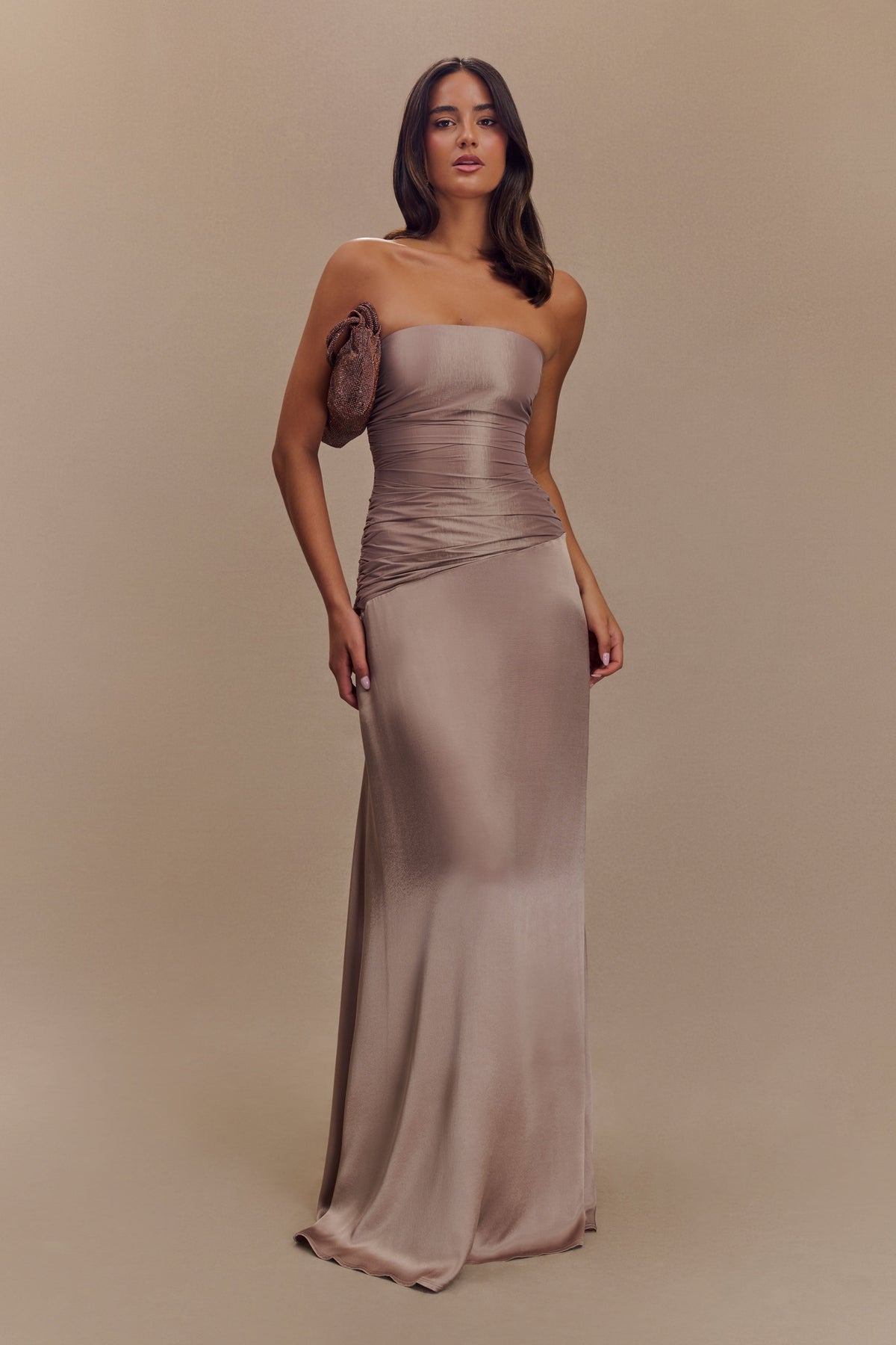 Serena Strapless Taffeta Maxi Dress - Bronze Taupe #5