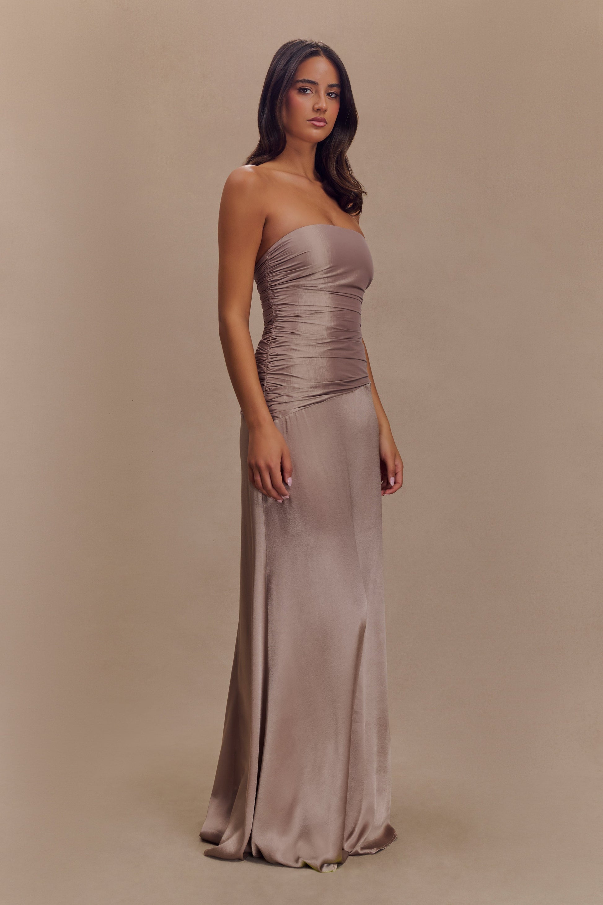 Serena Strapless Taffeta Maxi Dress - Bronze Taupe #4