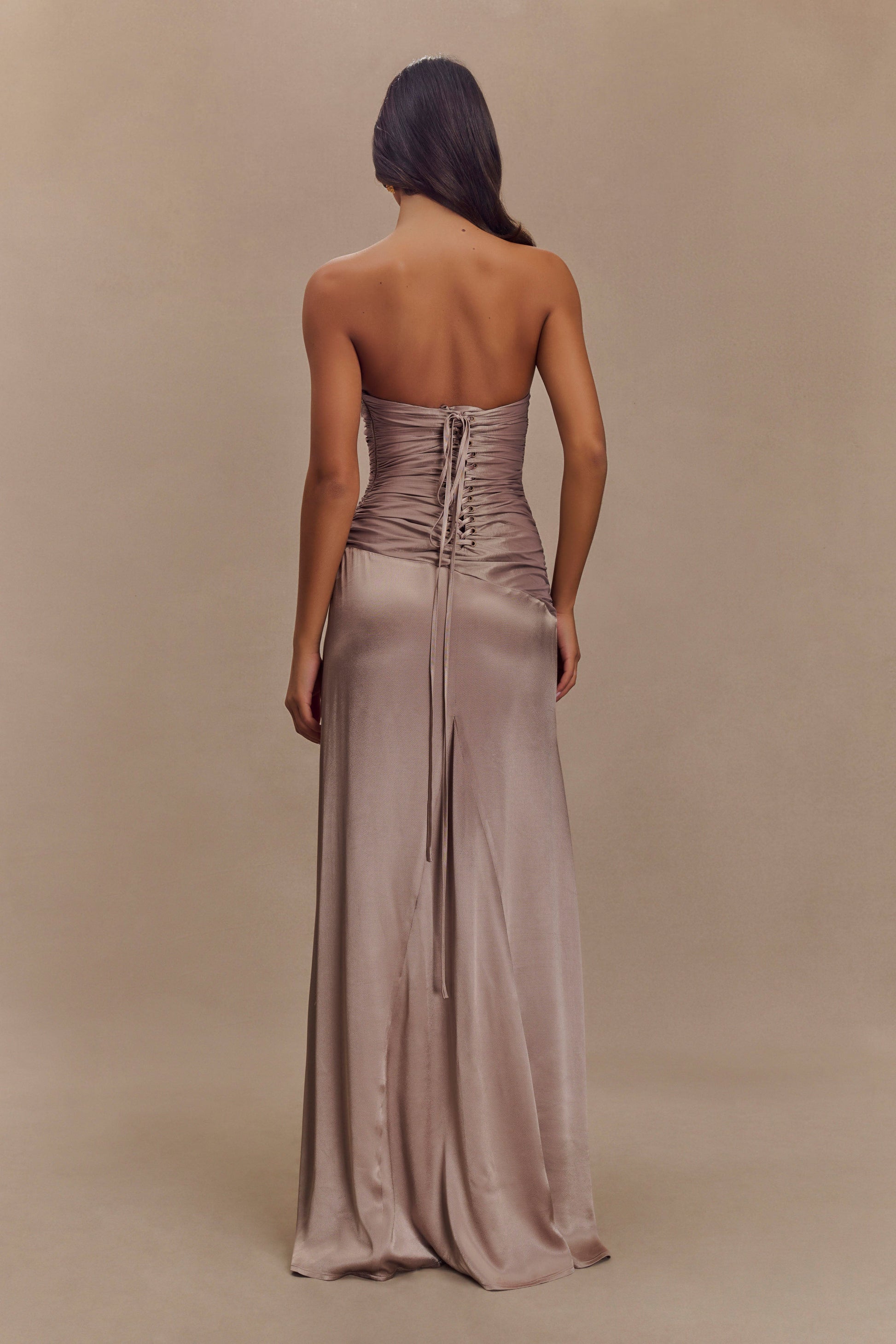 Serena Strapless Taffeta Maxi Dress - Bronze Taupe #2