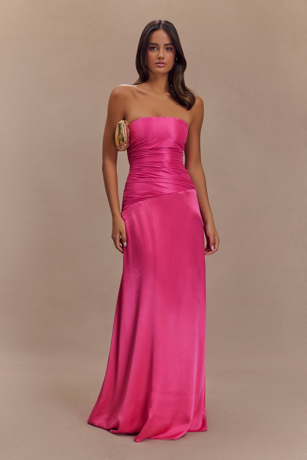 Serena Strapless Taffeta Maxi Dress - Crimson Pink #6