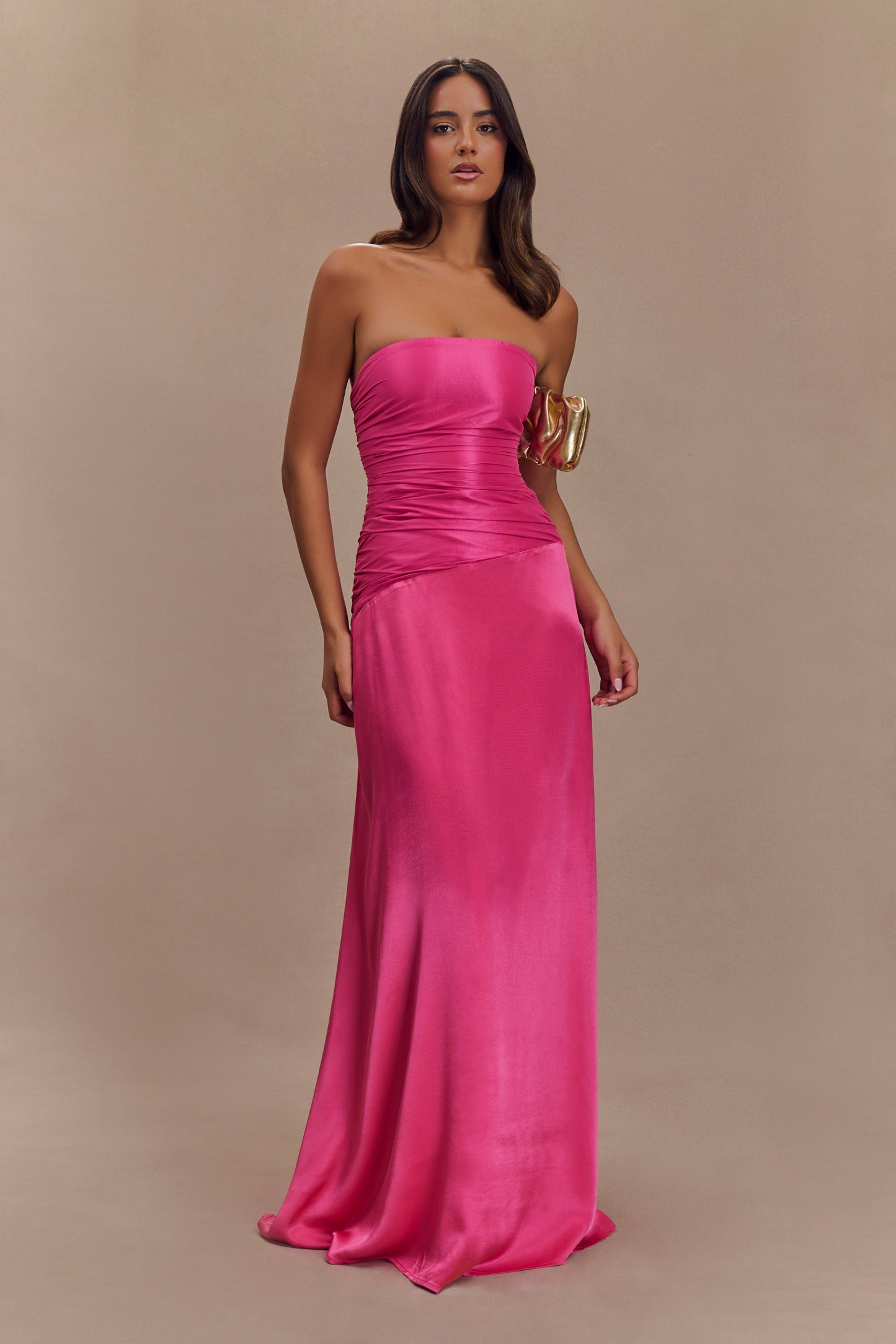 Serena Strapless Taffeta Maxi Dress - Crimson Pink