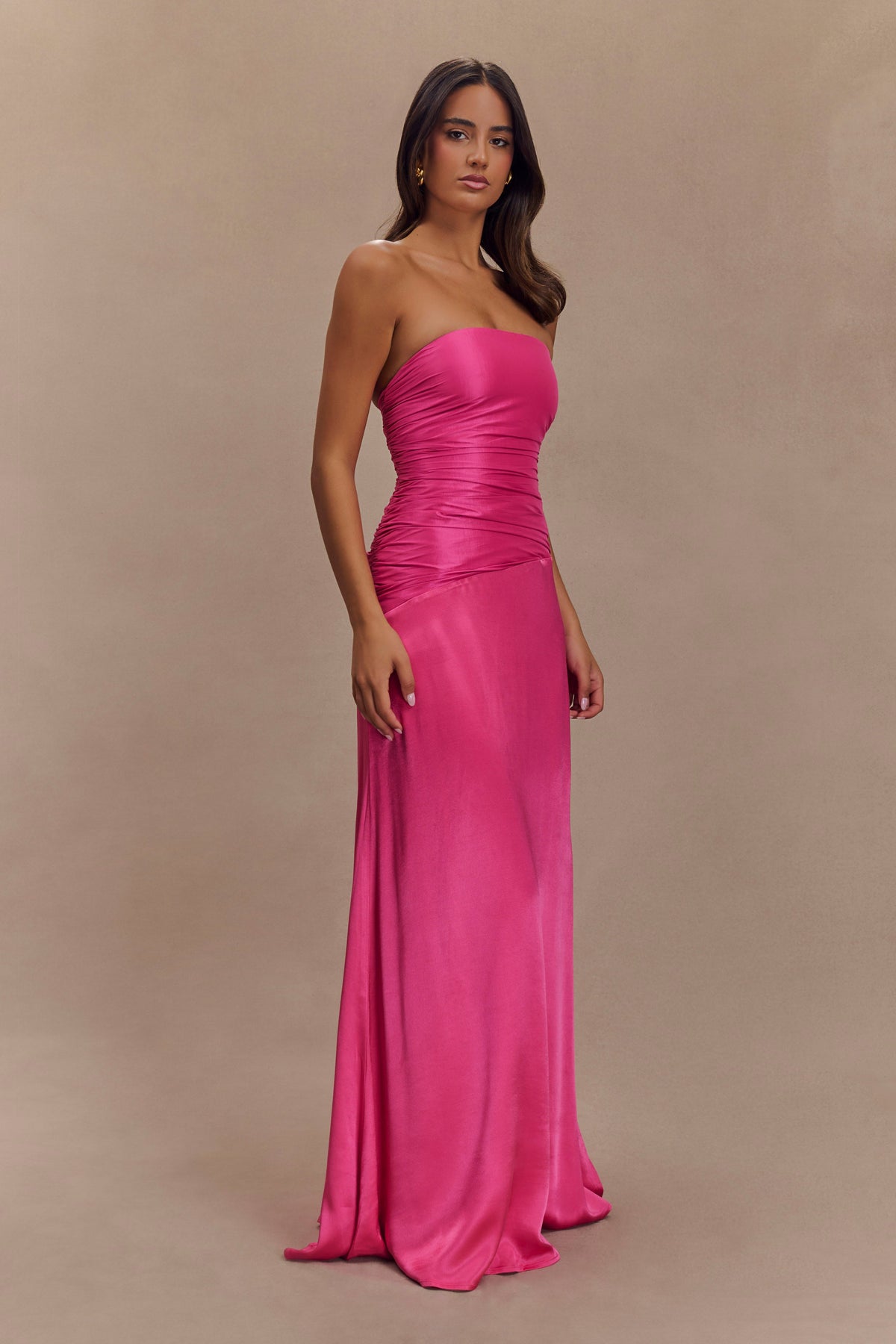 Serena Strapless Taffeta Maxi Dress - Crimson Pink #4