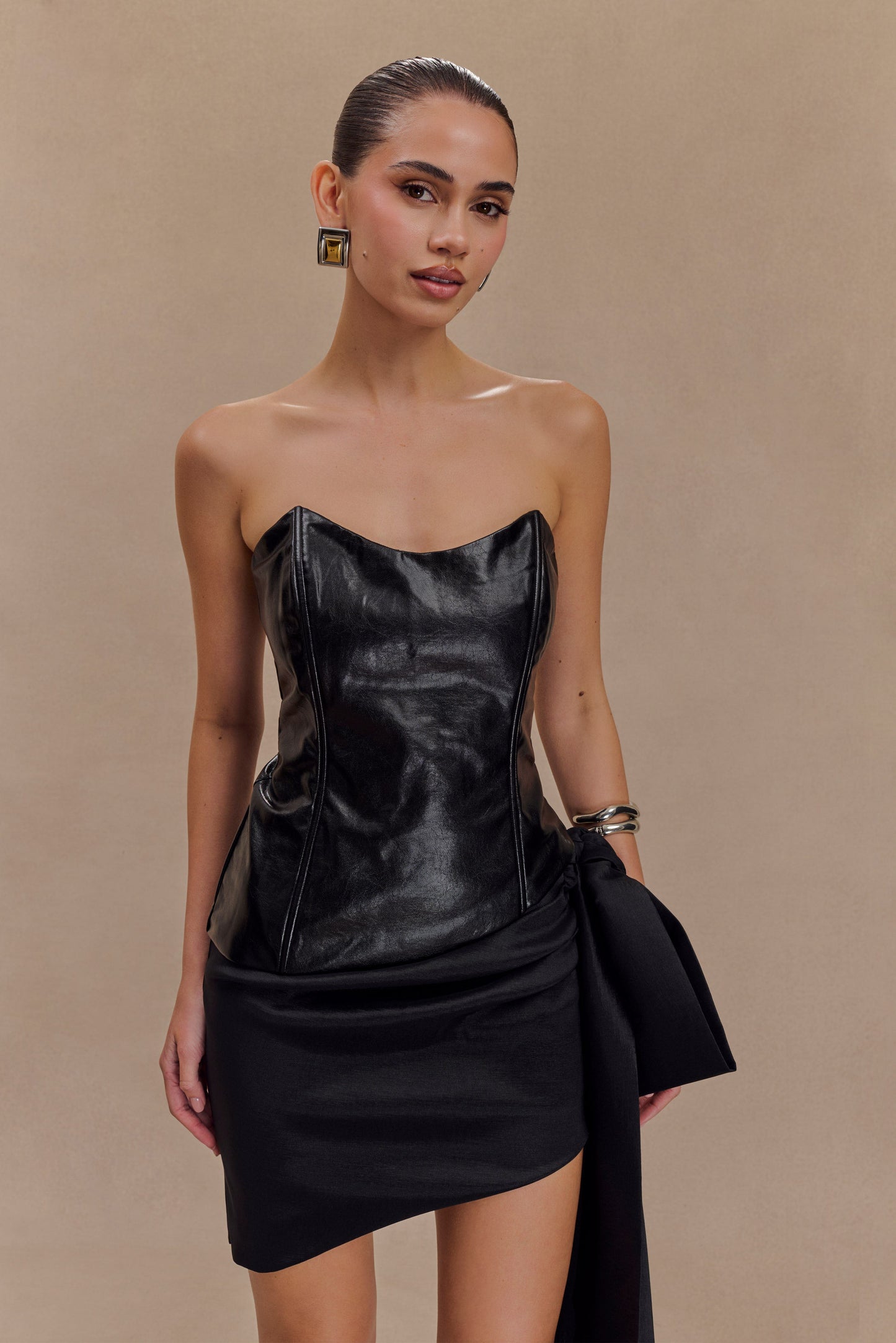 Allana Faux Leather Strapless Top - Black