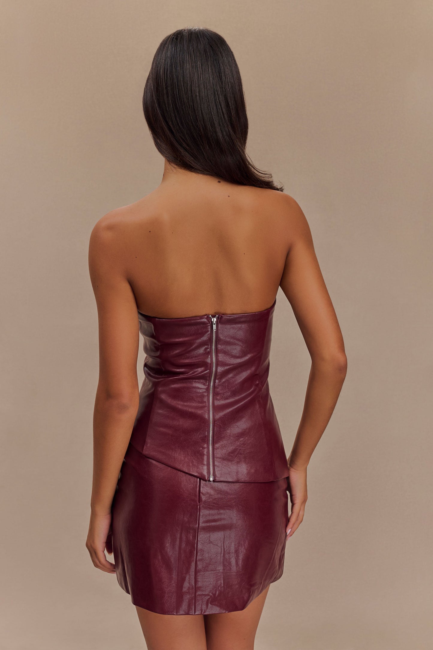 Allana Faux Leather Strapless Top - Cherry Red