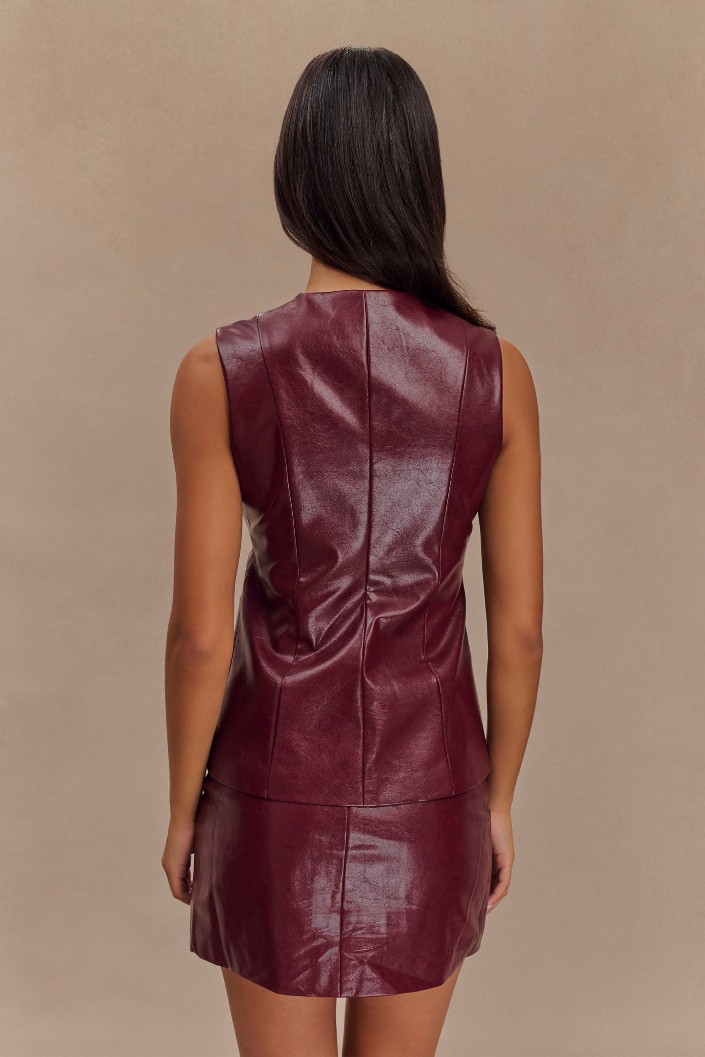 Coralia Faux Leather Sleeveless Vest - Cherry Red