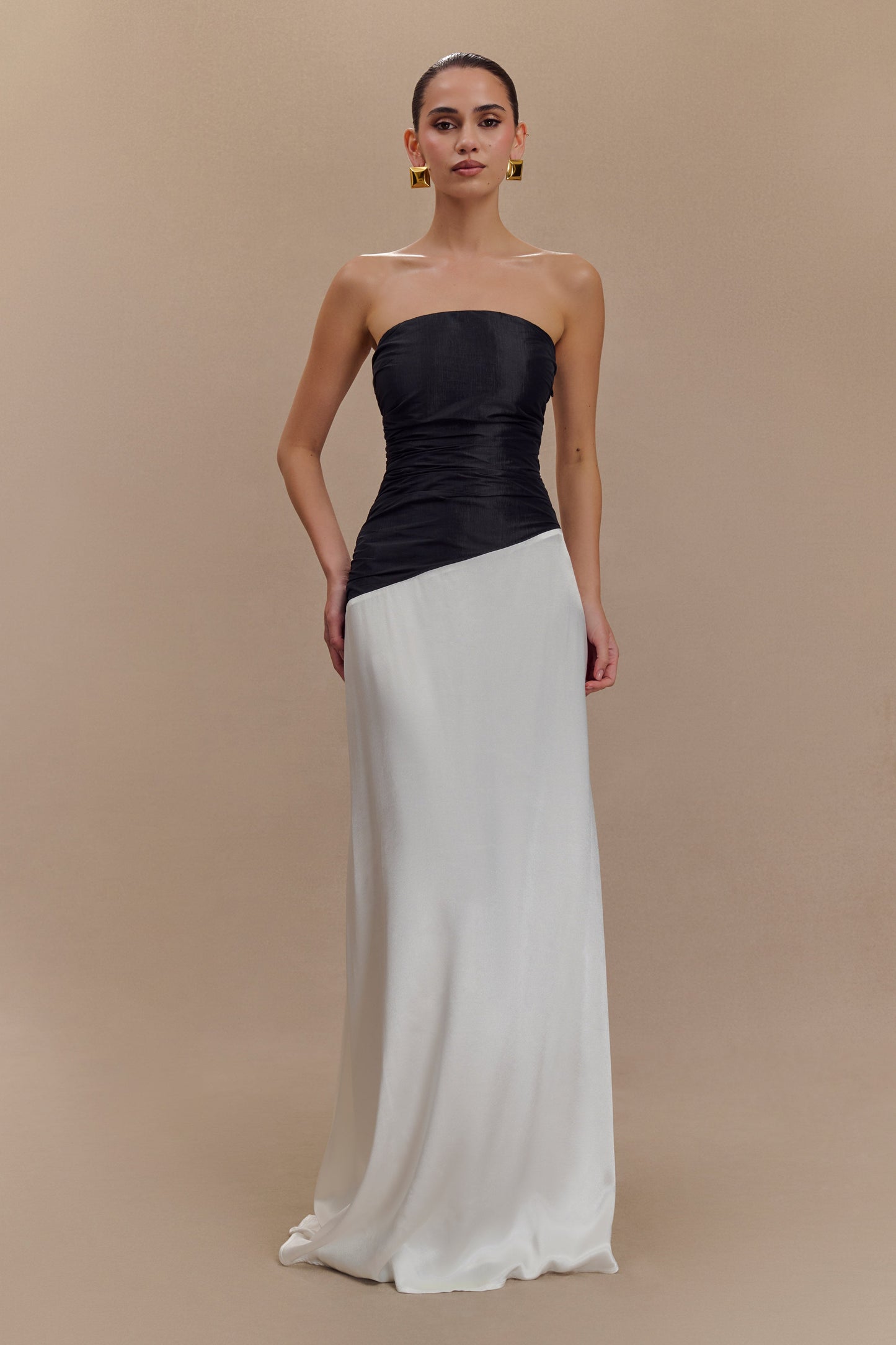 Serena Strapless Taffeta Maxi Dress - White/Black