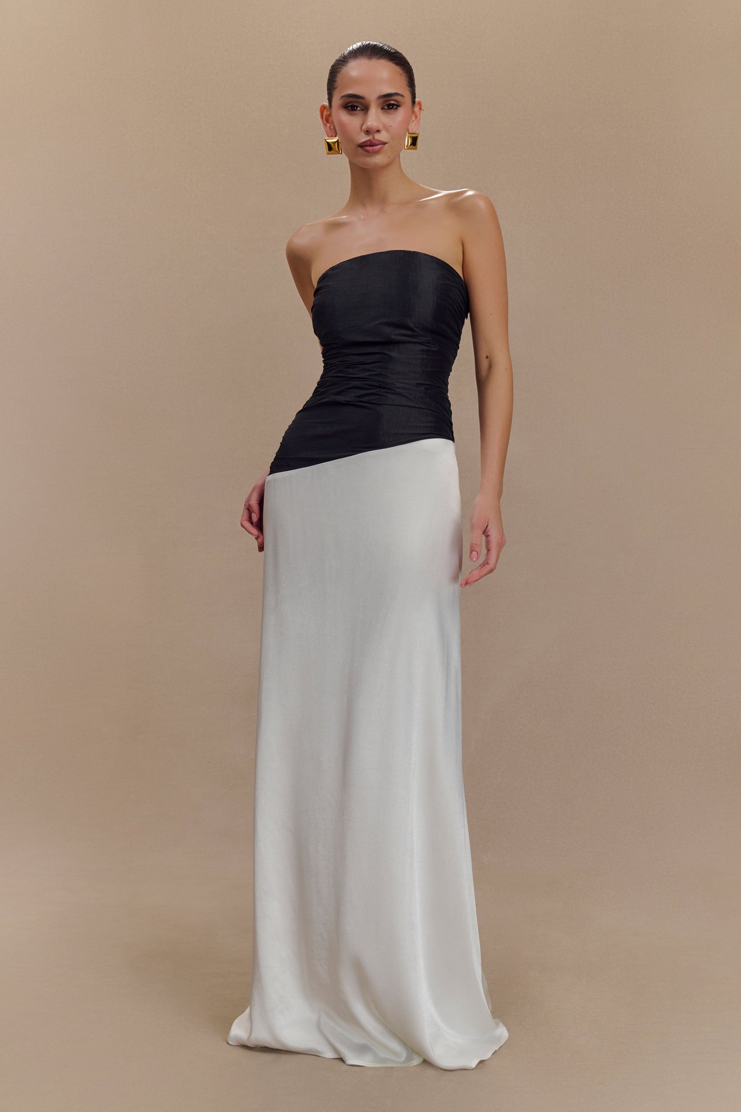 Serena Strapless Taffeta Maxi Dress - White/Black